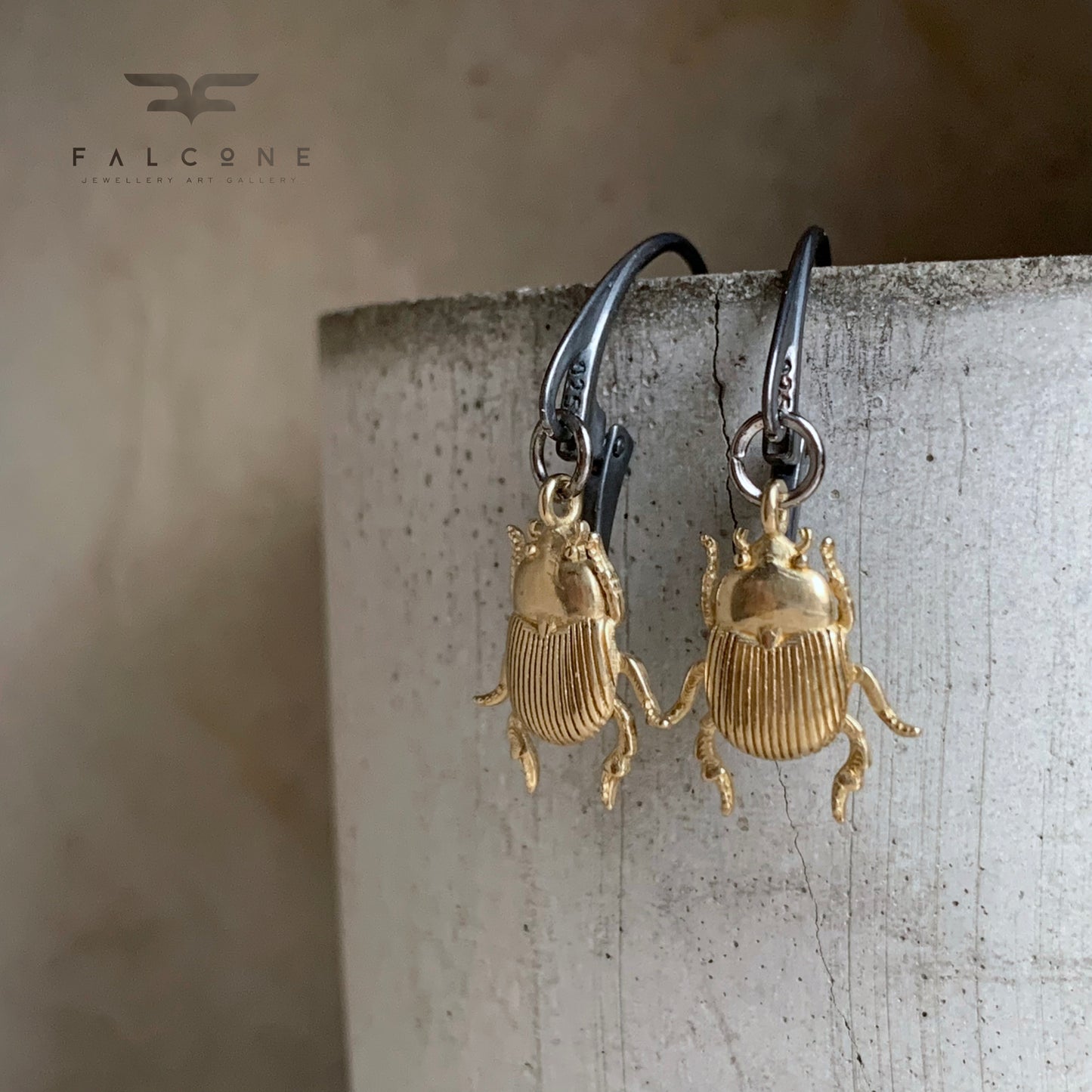 Brass and Silver Earrings 'Golden Scarab Light'