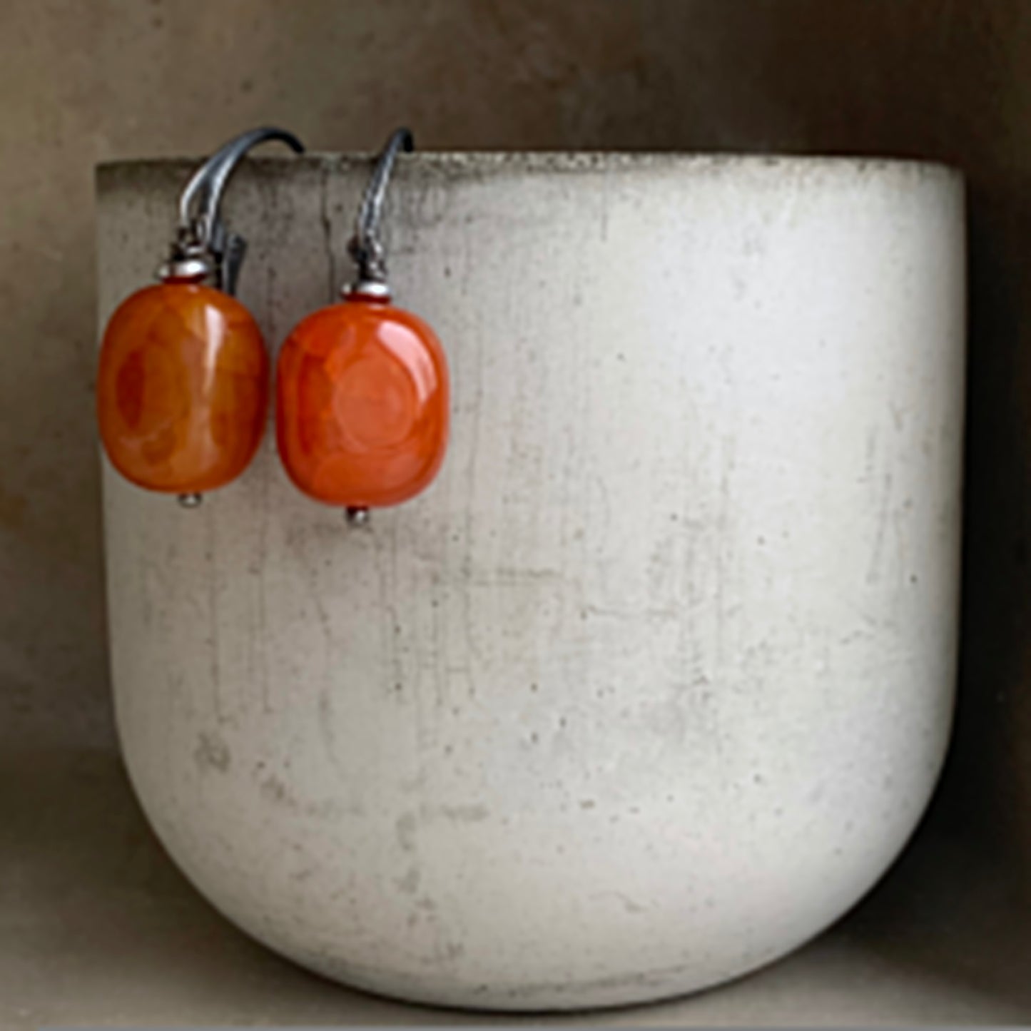 Agate and Silver Earrings 'Honey Caramel'