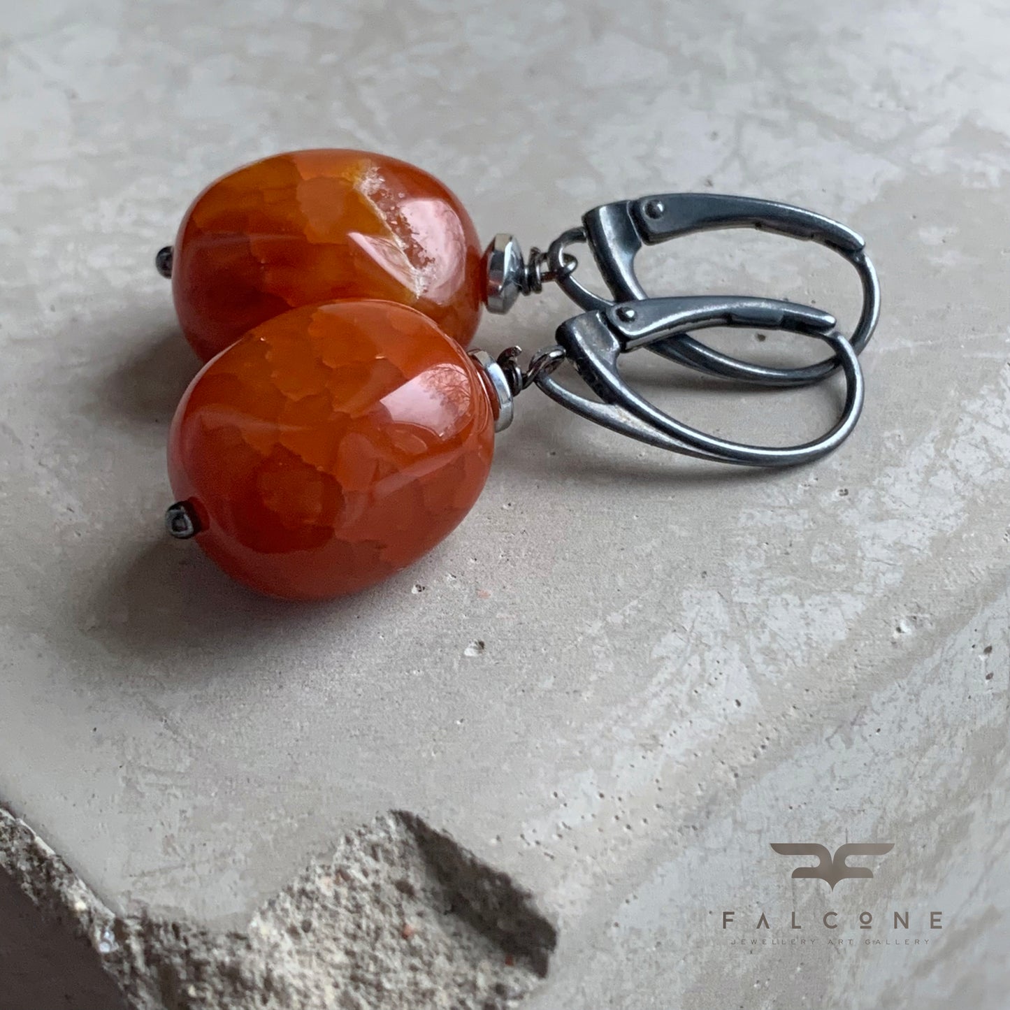 Agate and Silver Earrings 'Honey Caramel'