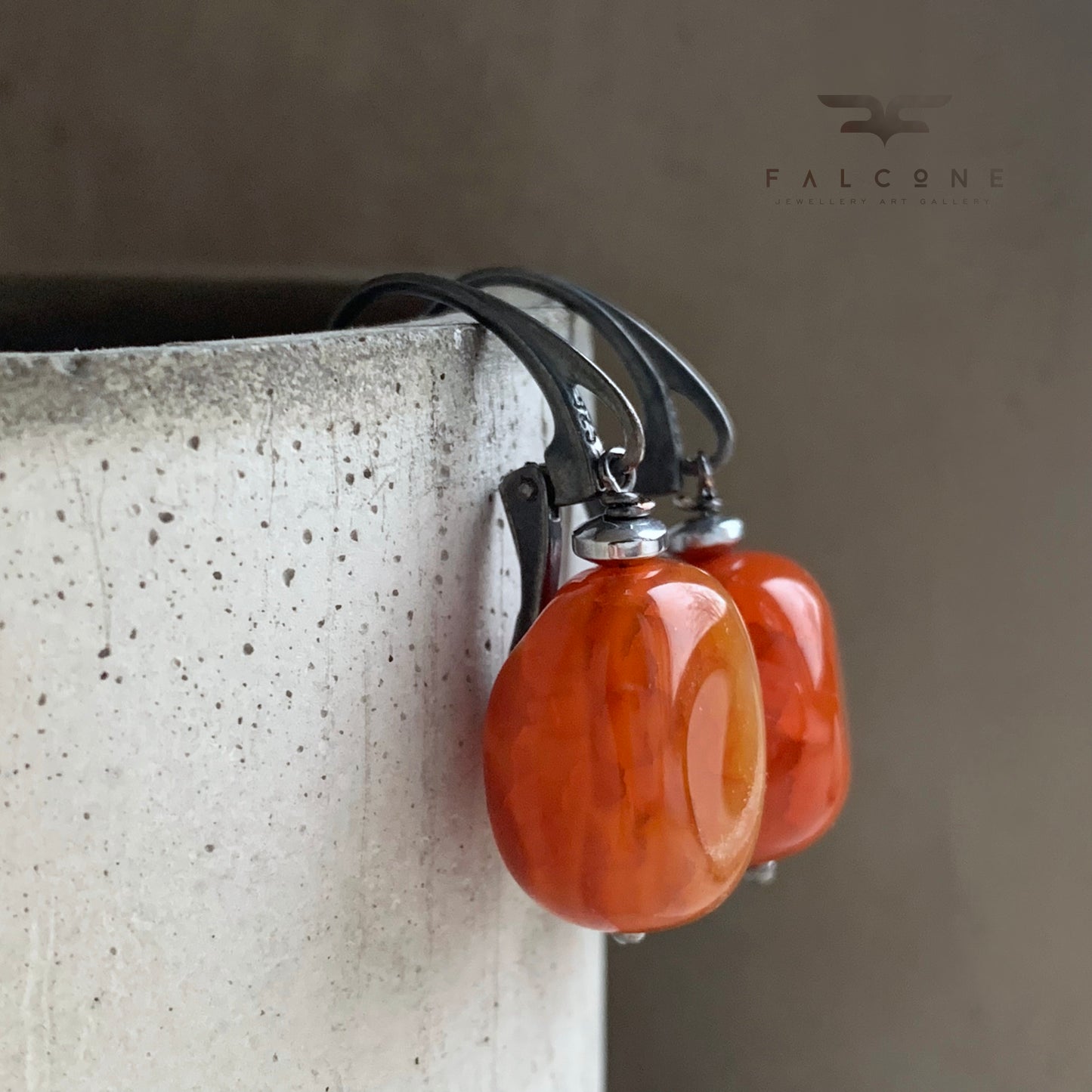 Agate and Silver Earrings 'Honey Caramel'