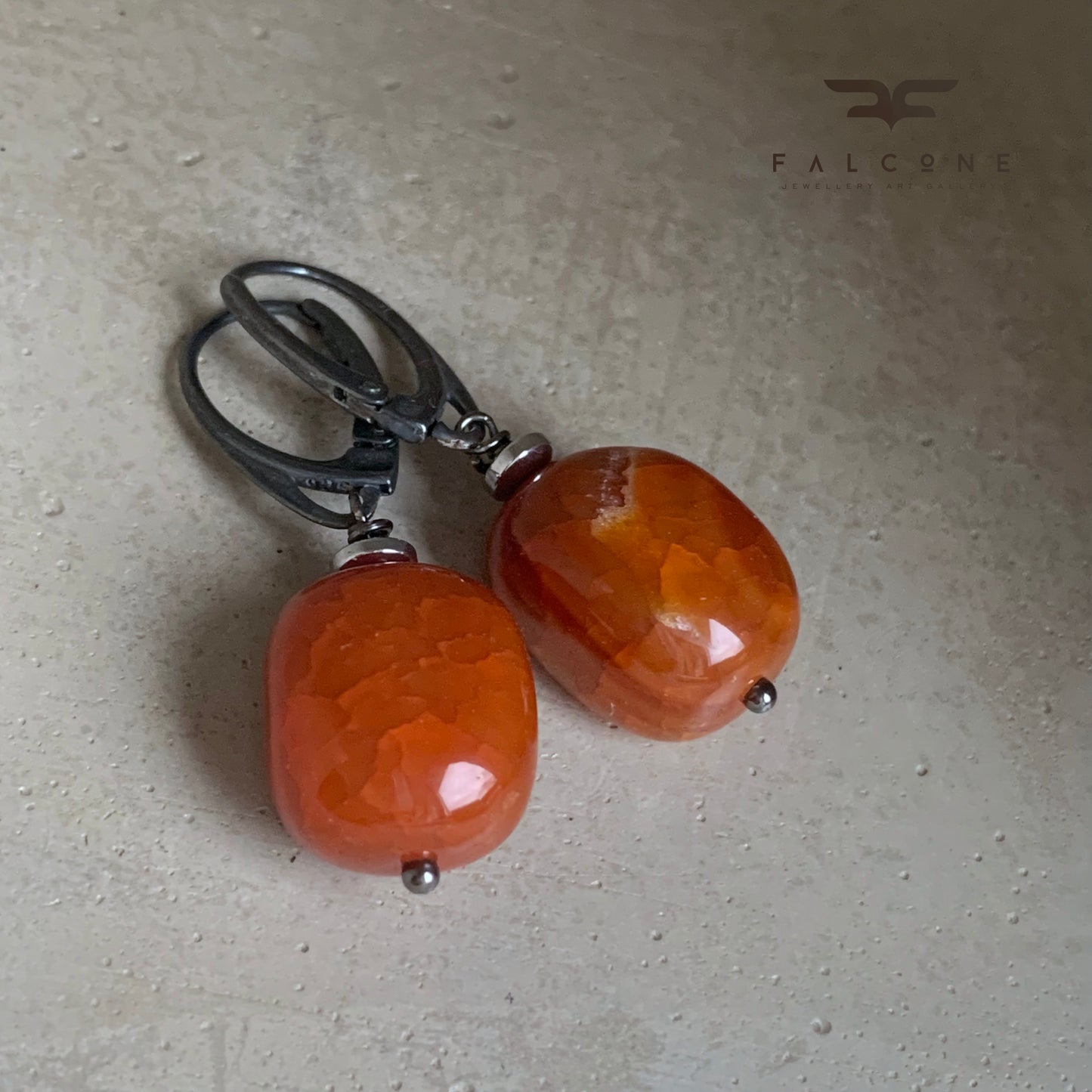 Agate and Silver Earrings 'Honey Caramel'