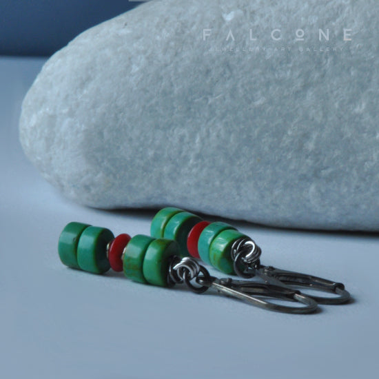 Silver earrings with turquoise and coral 'With Accent'