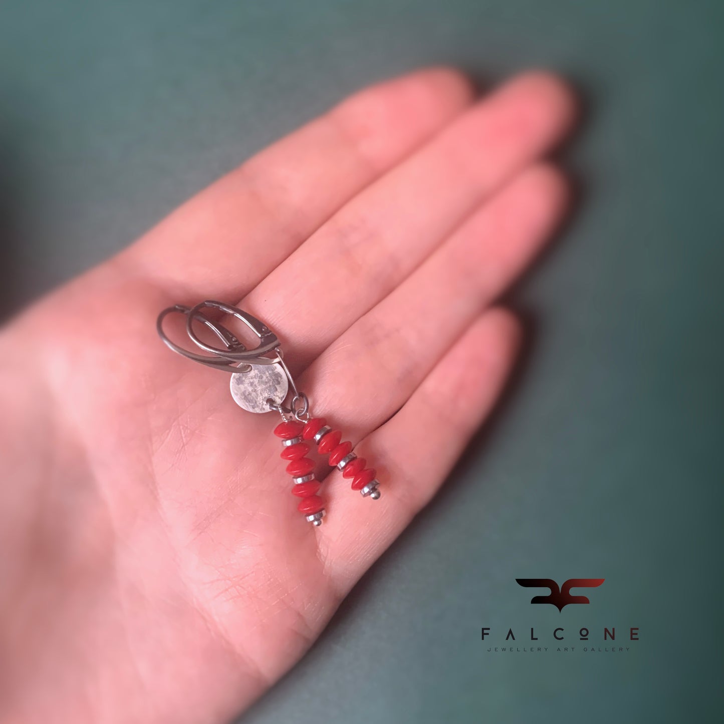 Pendientes de plata con rondelles de coral 'Red Coral'