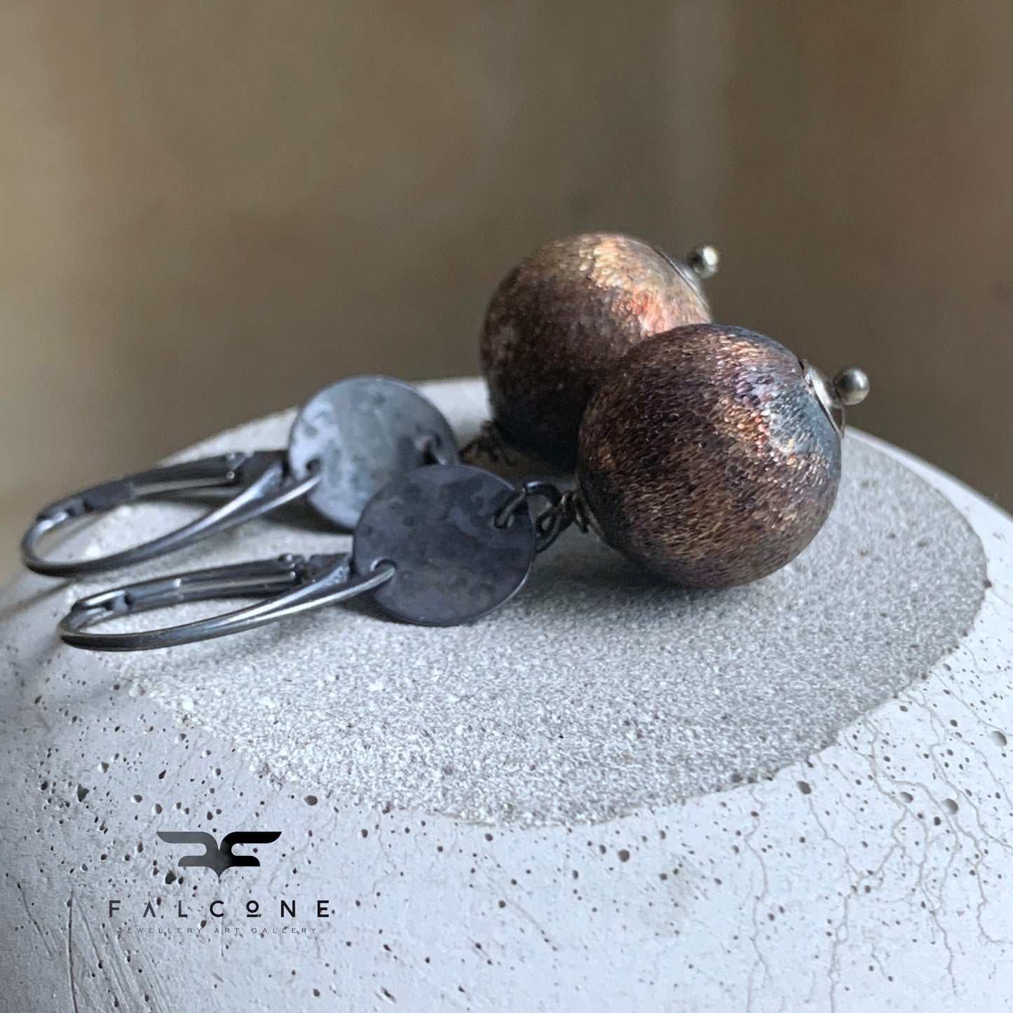 Earrings made of brass and silver 'Dark Chocolate'