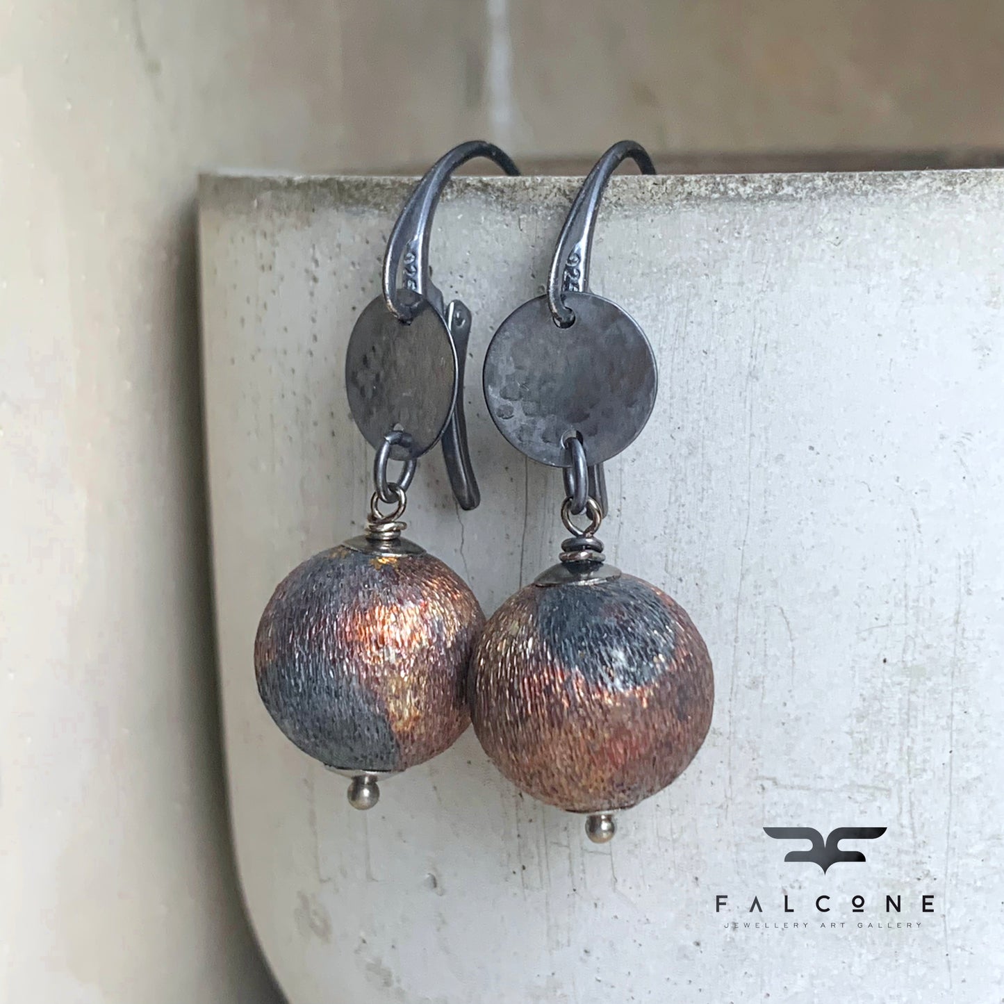 Earrings made of brass and silver 'Dark Chocolate'