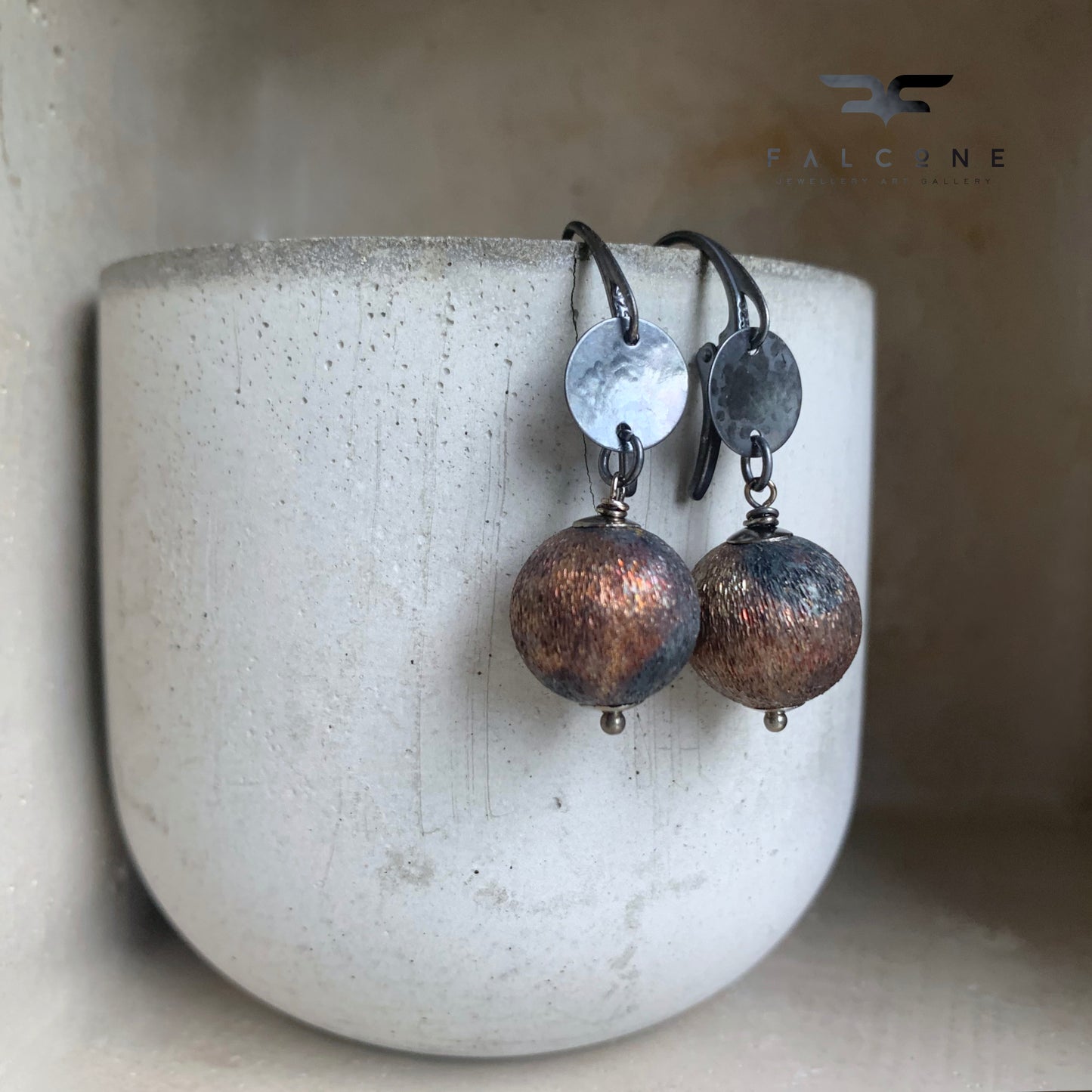 Earrings made of brass and silver 'Dark Chocolate'