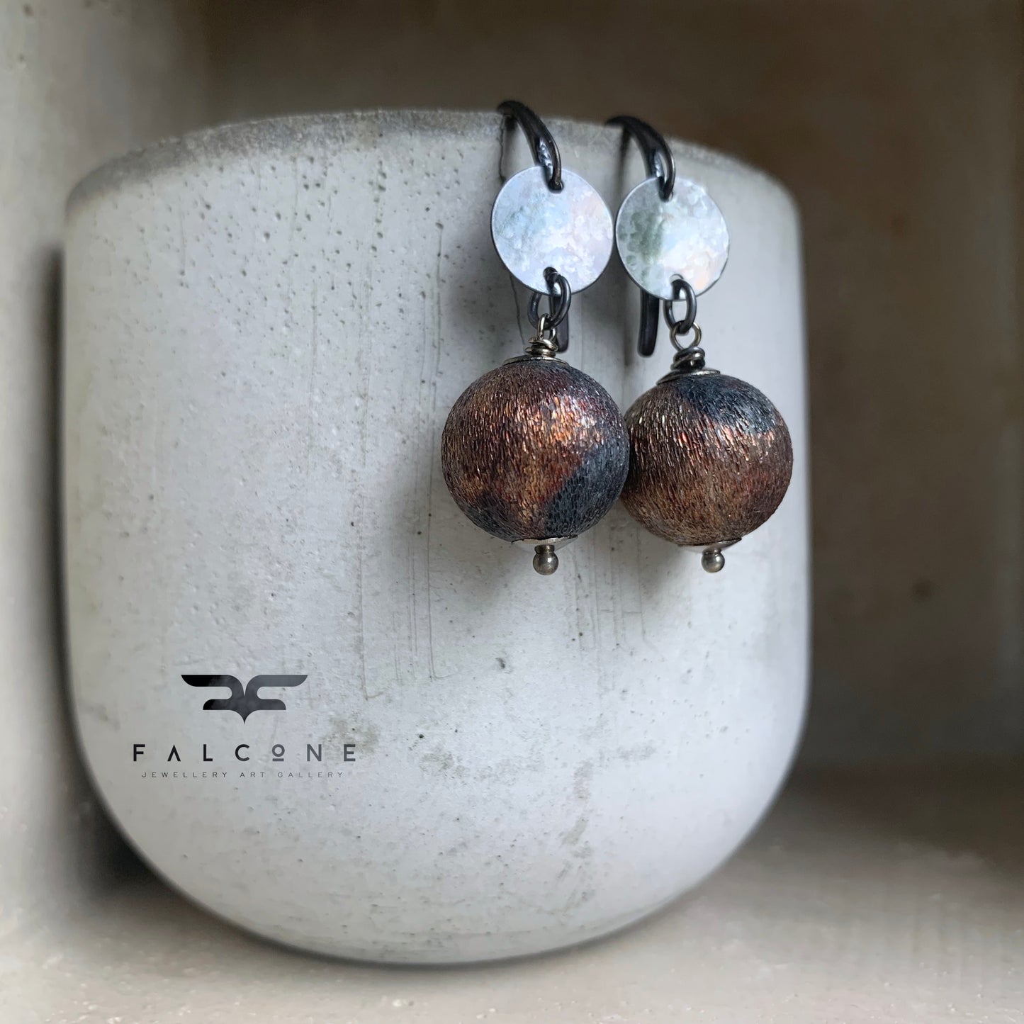 Earrings made of brass and silver 'Dark Chocolate'