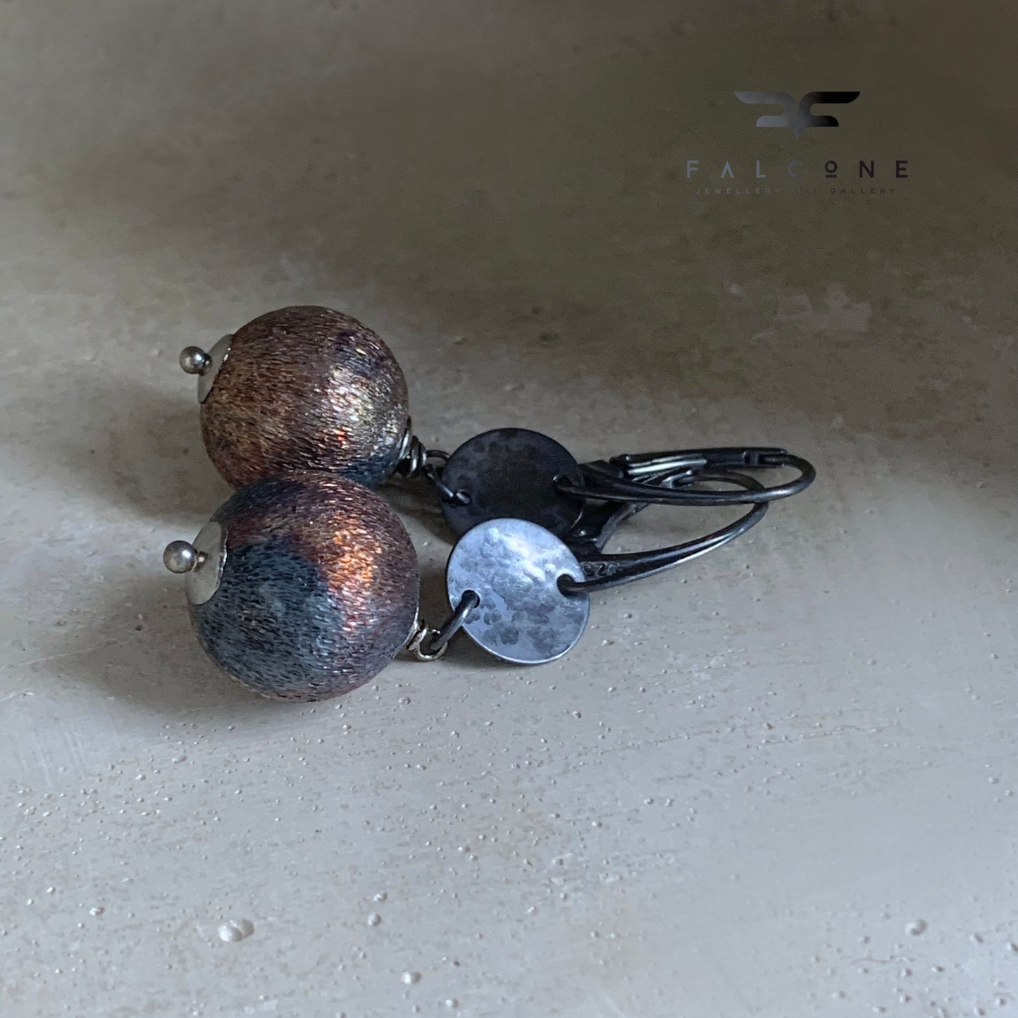 Earrings made of brass and silver 'Dark Chocolate'