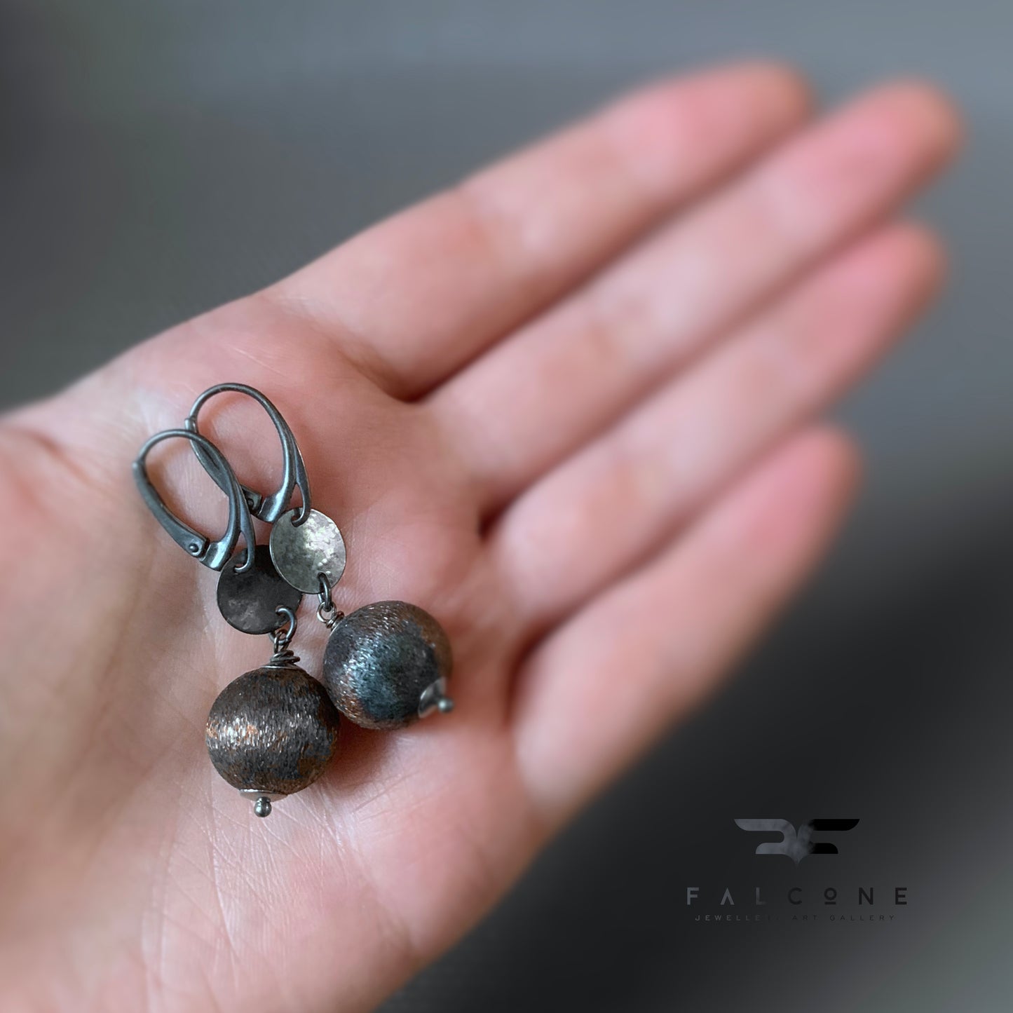 Earrings made of brass and silver 'Dark Chocolate'