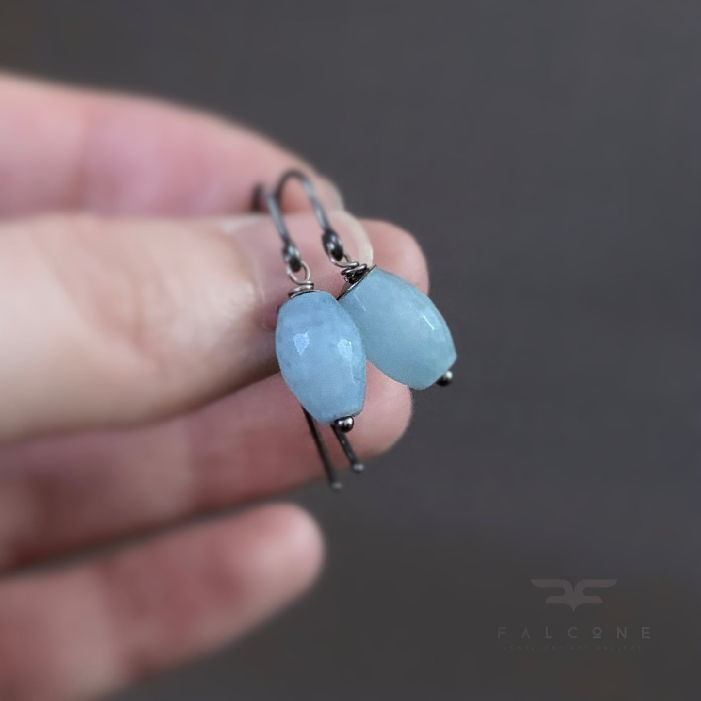 Pendientes de cuarzo y plata de ley 'Azul pastel'