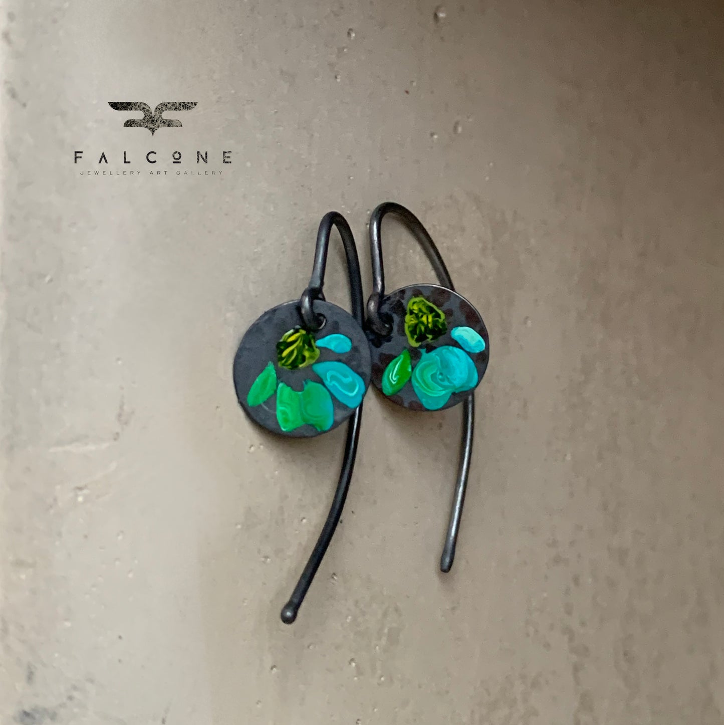 Enameled silver earrings 'Field Flowers - Turquoise with Blue'