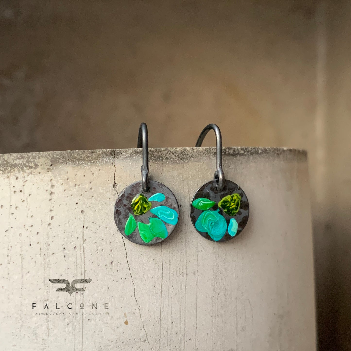 Enameled silver earrings 'Field Flowers - Turquoise with Blue'