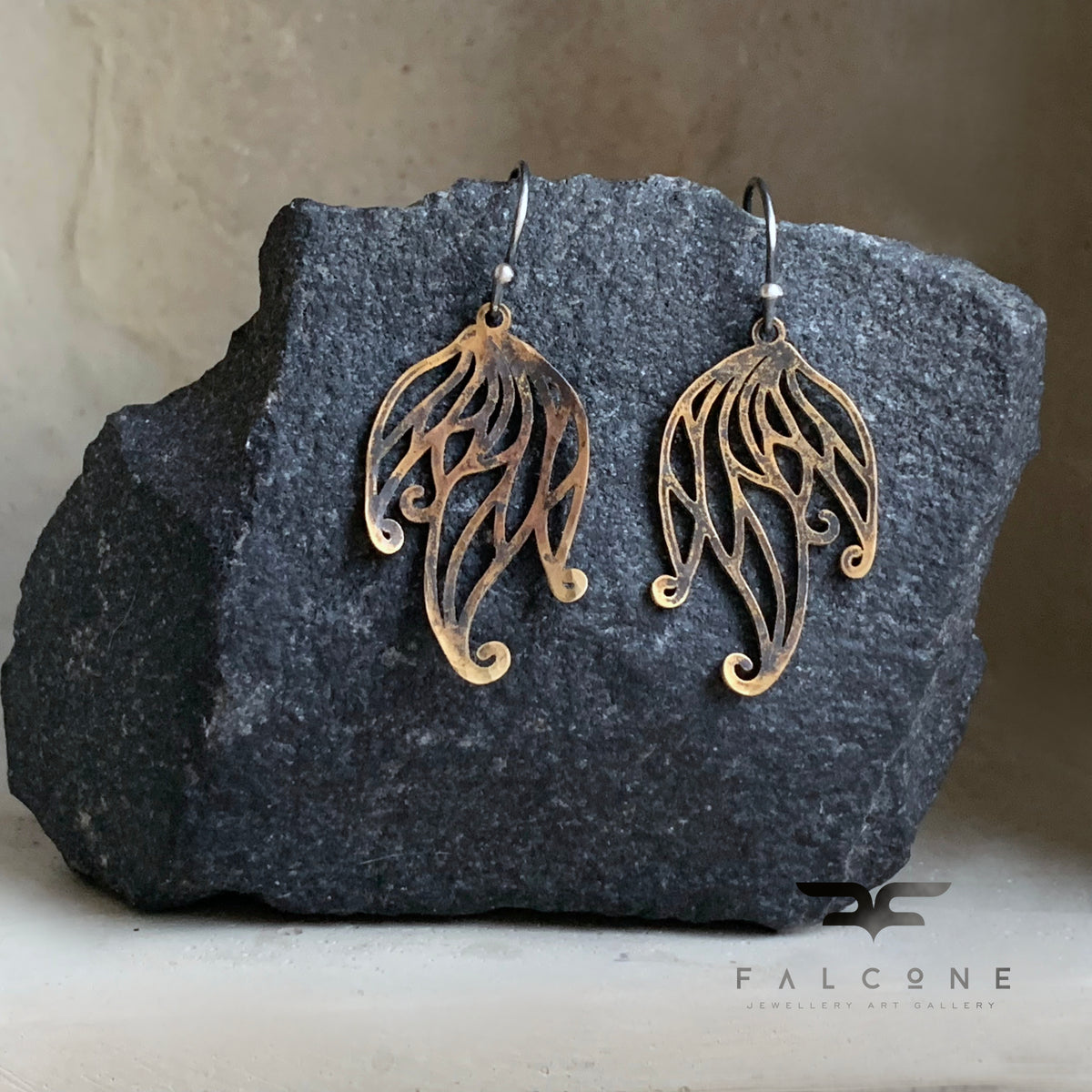 Brass and Sterling Silver Earrings 'Deep Forest Fern'