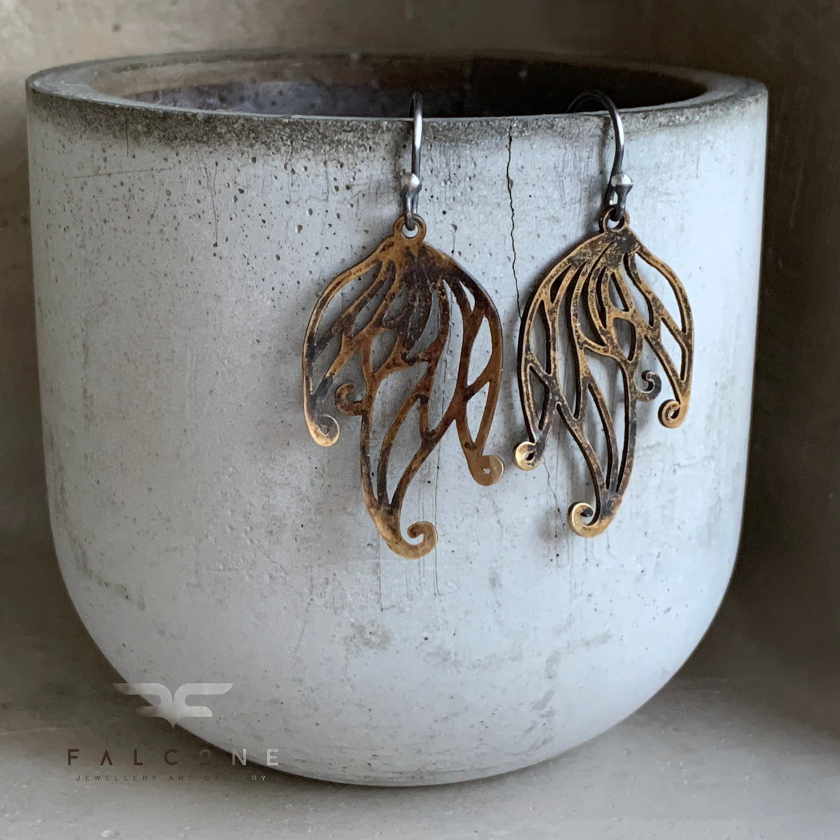 Brass and Sterling Silver Earrings 'Deep Forest Fern'