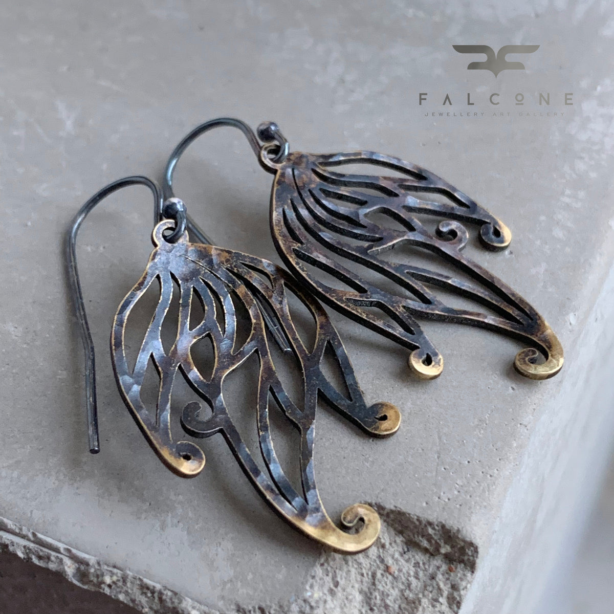 Brass and Sterling Silver Earrings 'Deep Forest Fern'