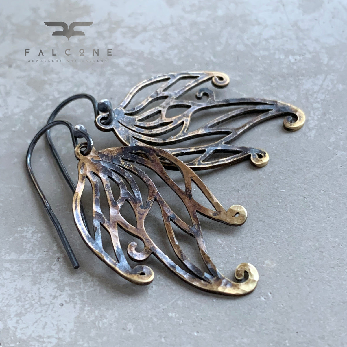 Brass and Sterling Silver Earrings 'Deep Forest Fern'