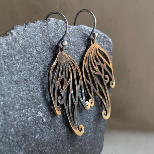 Brass and Sterling Silver Earrings 'Deep Forest Fern'
