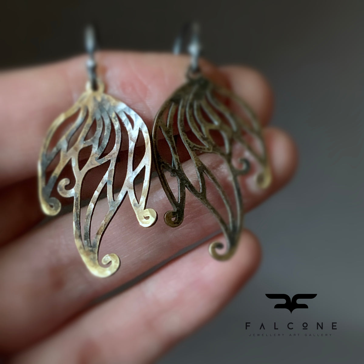 Brass and Sterling Silver Earrings 'Deep Forest Fern'
