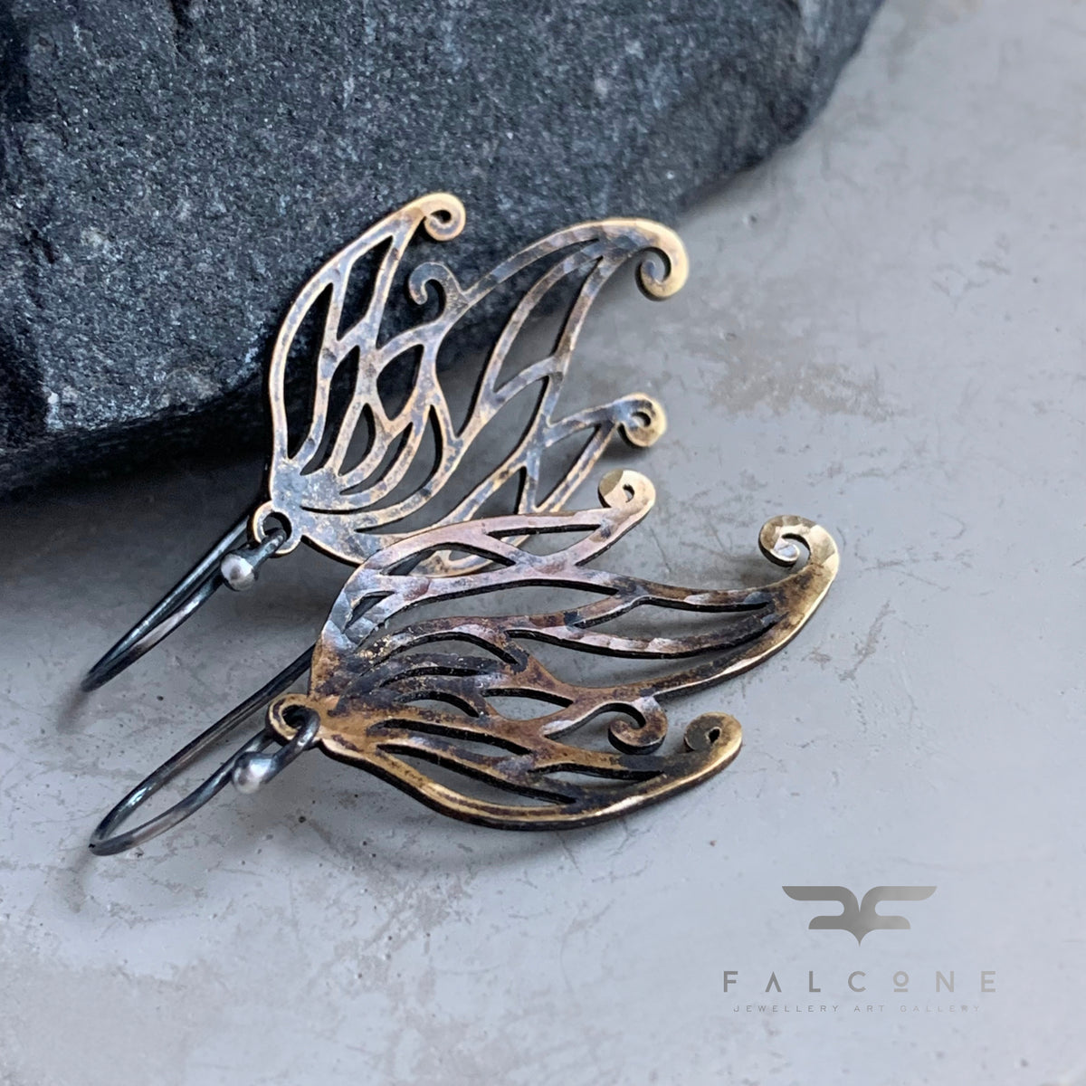 Brass and Sterling Silver Earrings 'Deep Forest Fern'