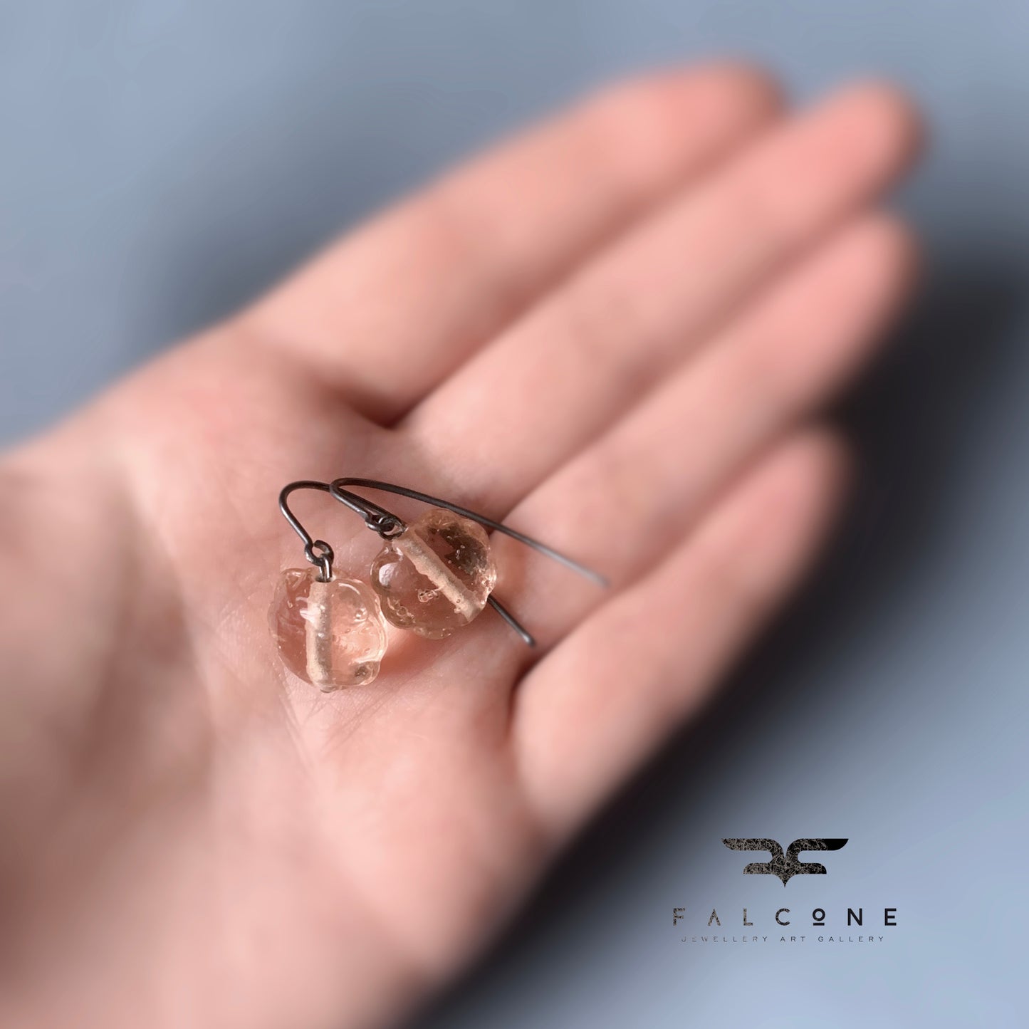 Fine glass earrings with open silver earwires 'Powder Pink'