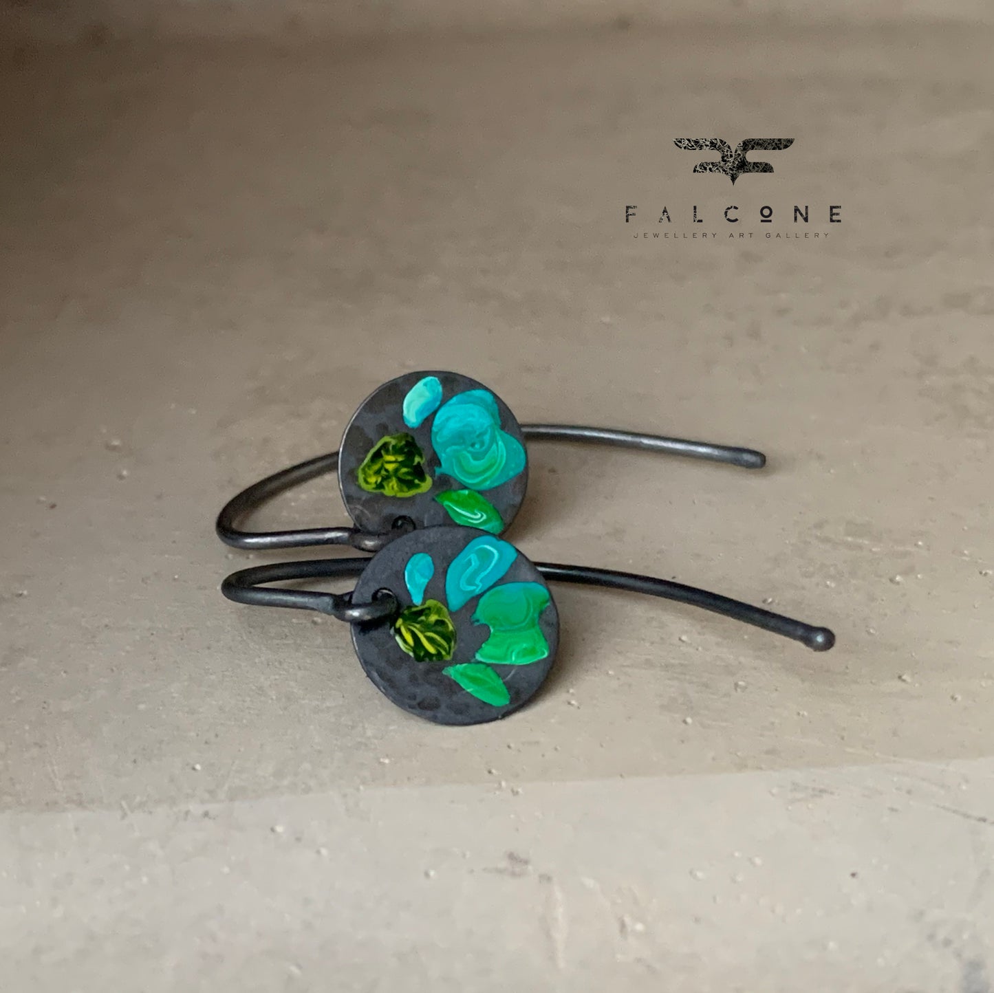 Pendientes de plata esmaltada 'Flores de campo - Turquesa con Azul'