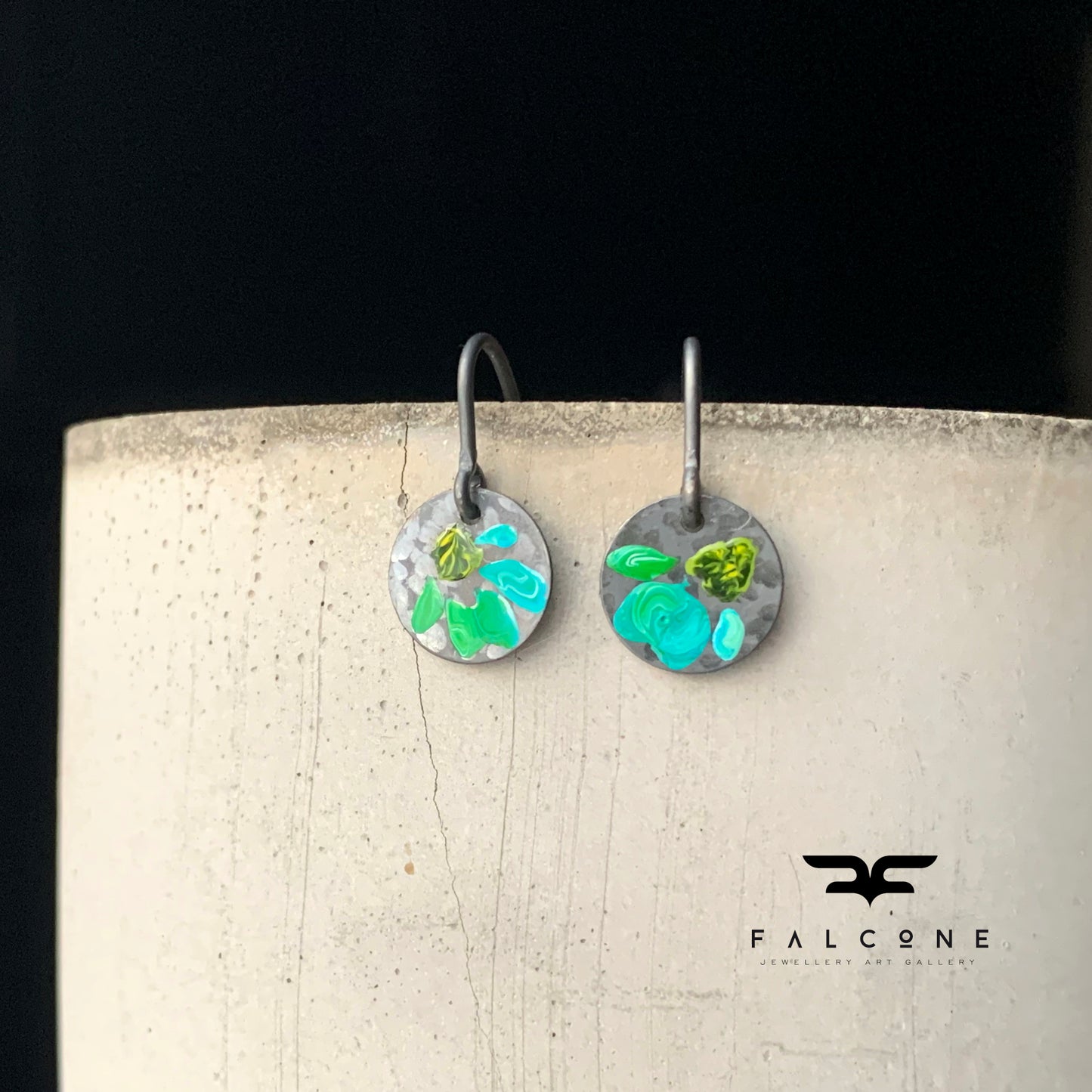 Enameled silver earrings 'Field Flowers - Turquoise with Blue'