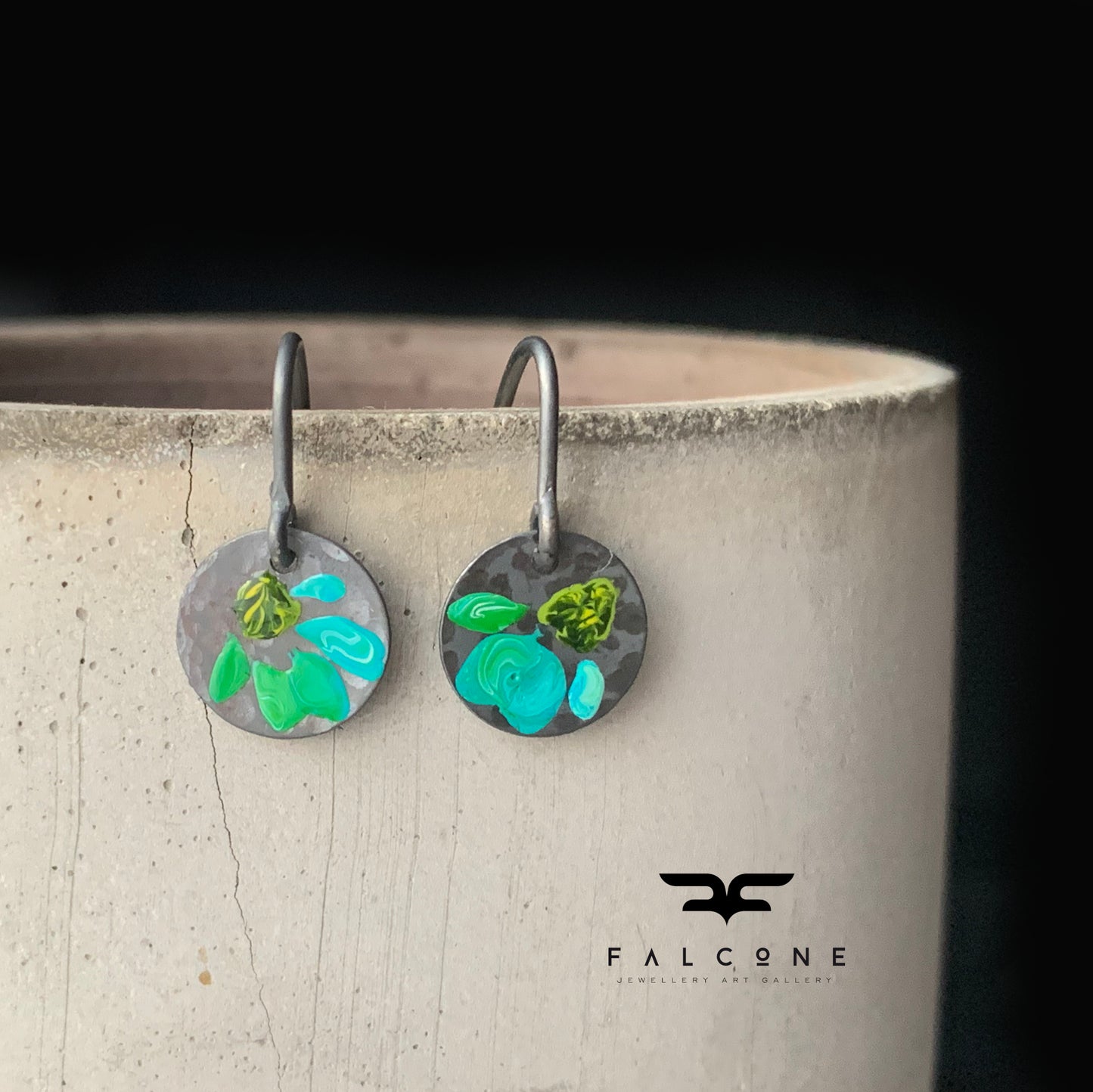 Enameled silver earrings 'Field Flowers - Turquoise with Blue'