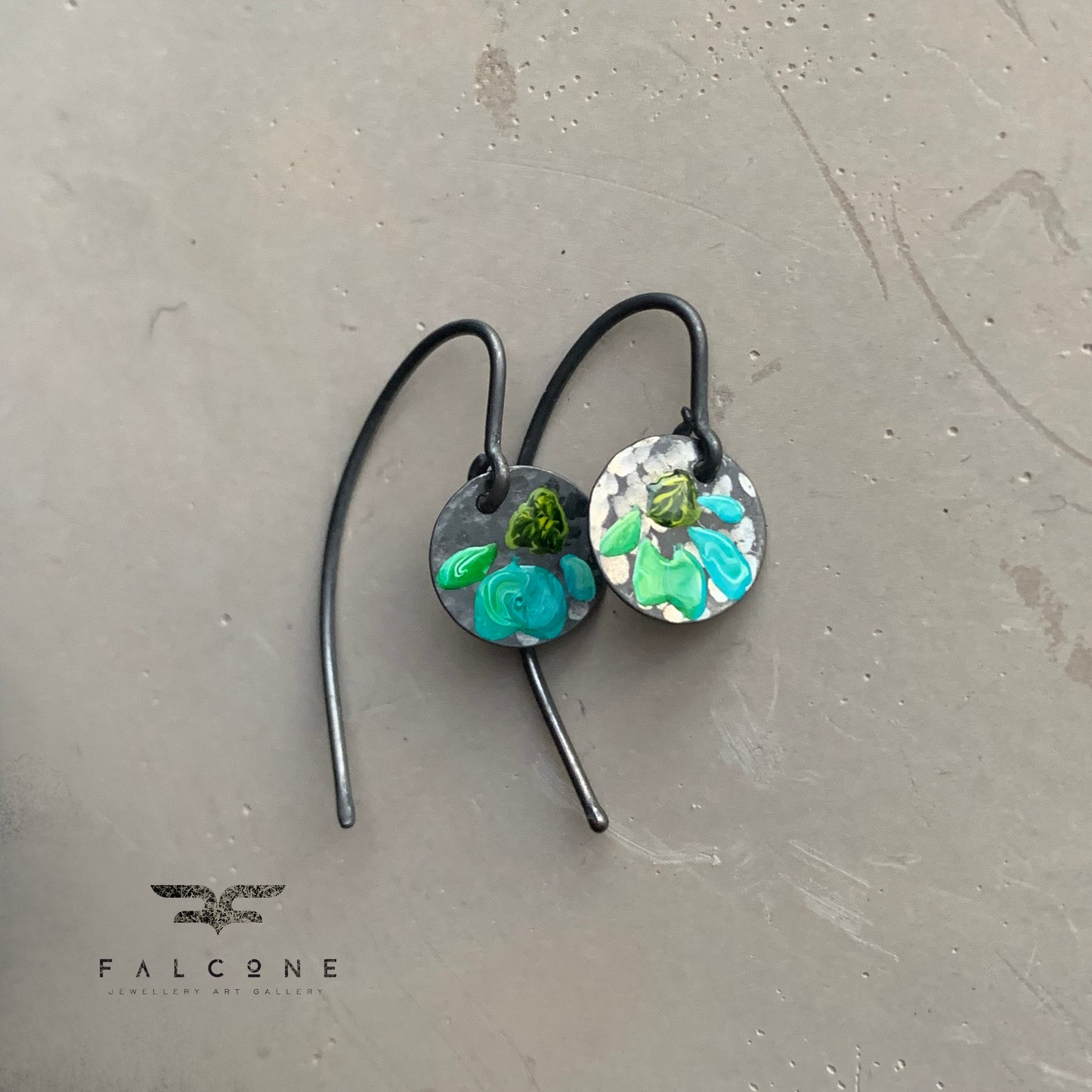 Enameled silver earrings 'Field Flowers - Turquoise with Blue'