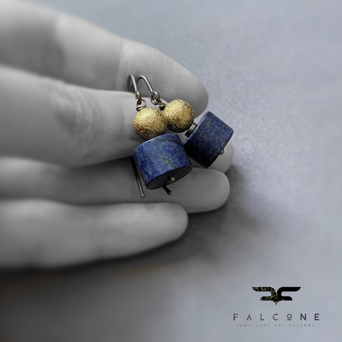 Lapis Lazuli, Brass, and Silver Earrings 'Golden Lapis'