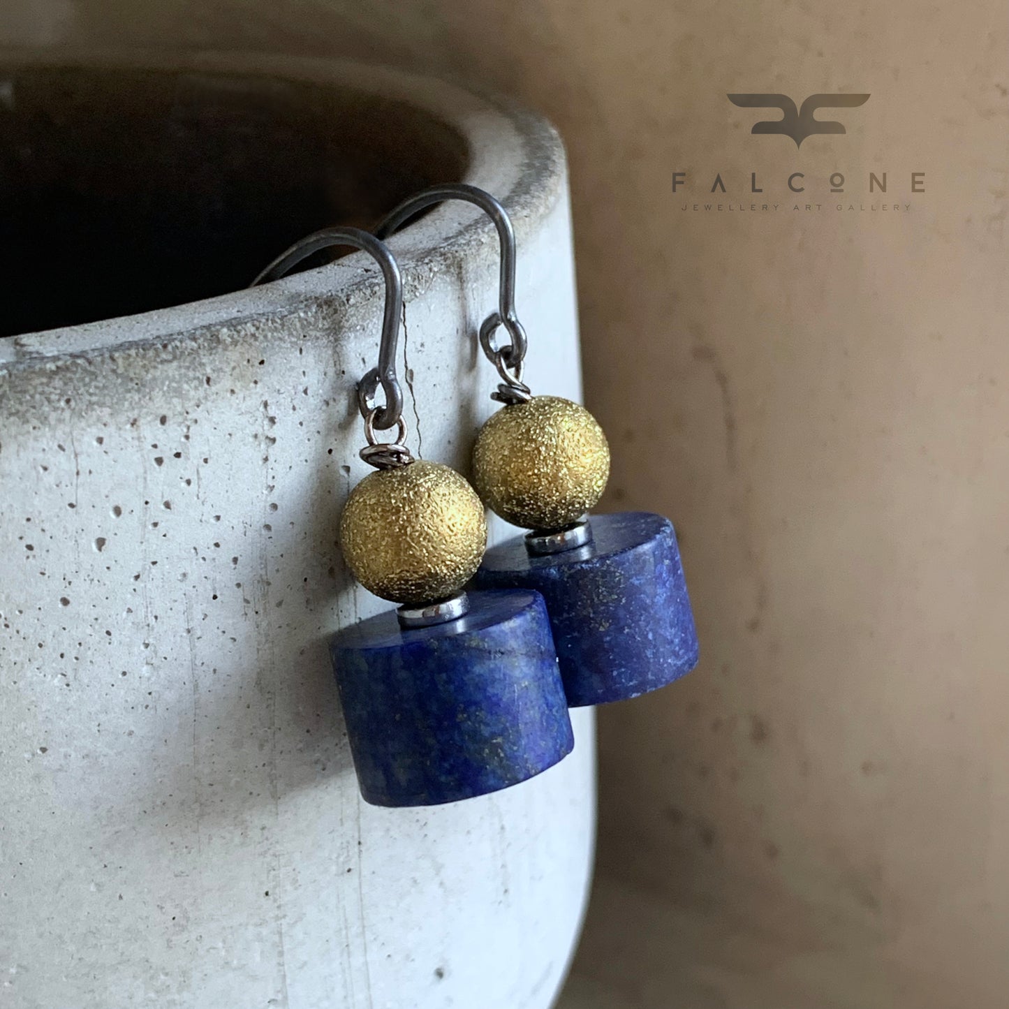 Lapis Lazuli, Brass, and Silver Earrings 'Golden Lapis'