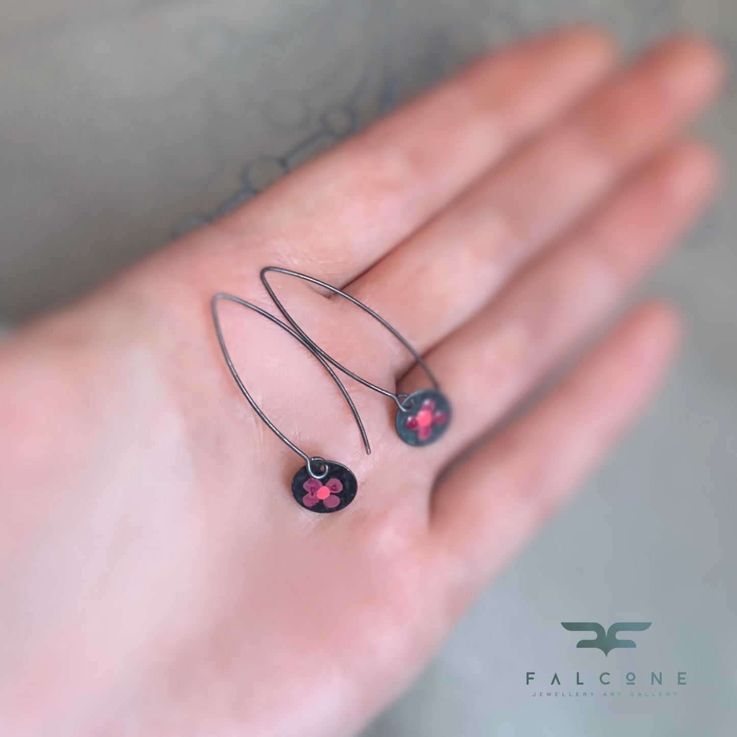 Pendientes de plata con esmalte 'Flores silvestres - Rubí y rosa'