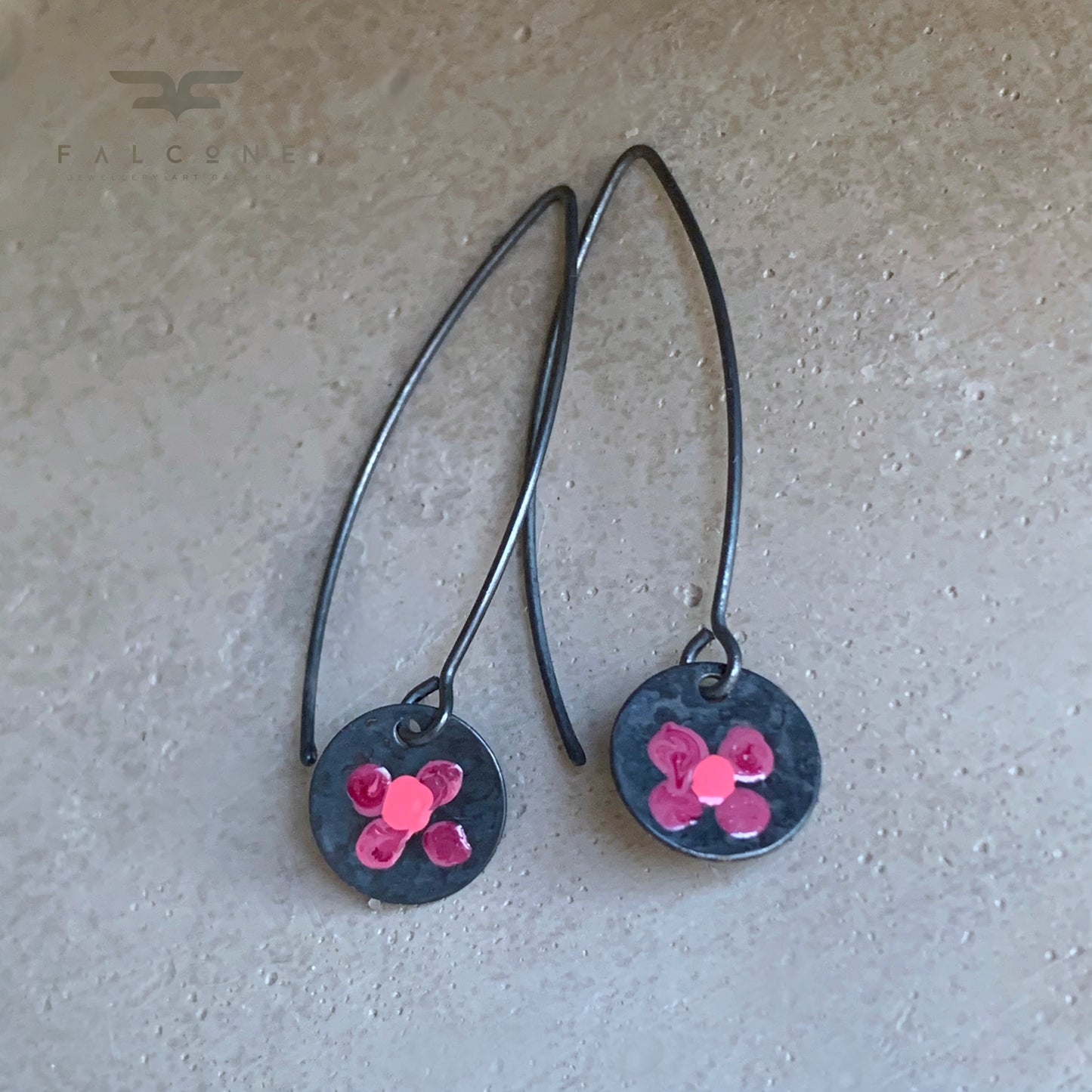 Pendientes de plata con esmalte 'Flores silvestres - Rubí y rosa'