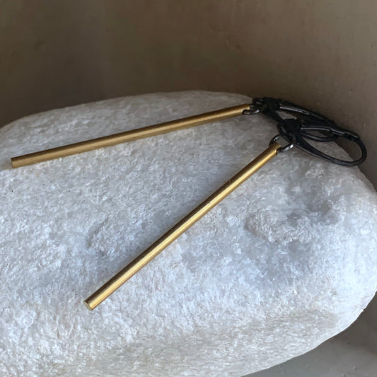 Brass and Silver Earrings 'Cylindric'