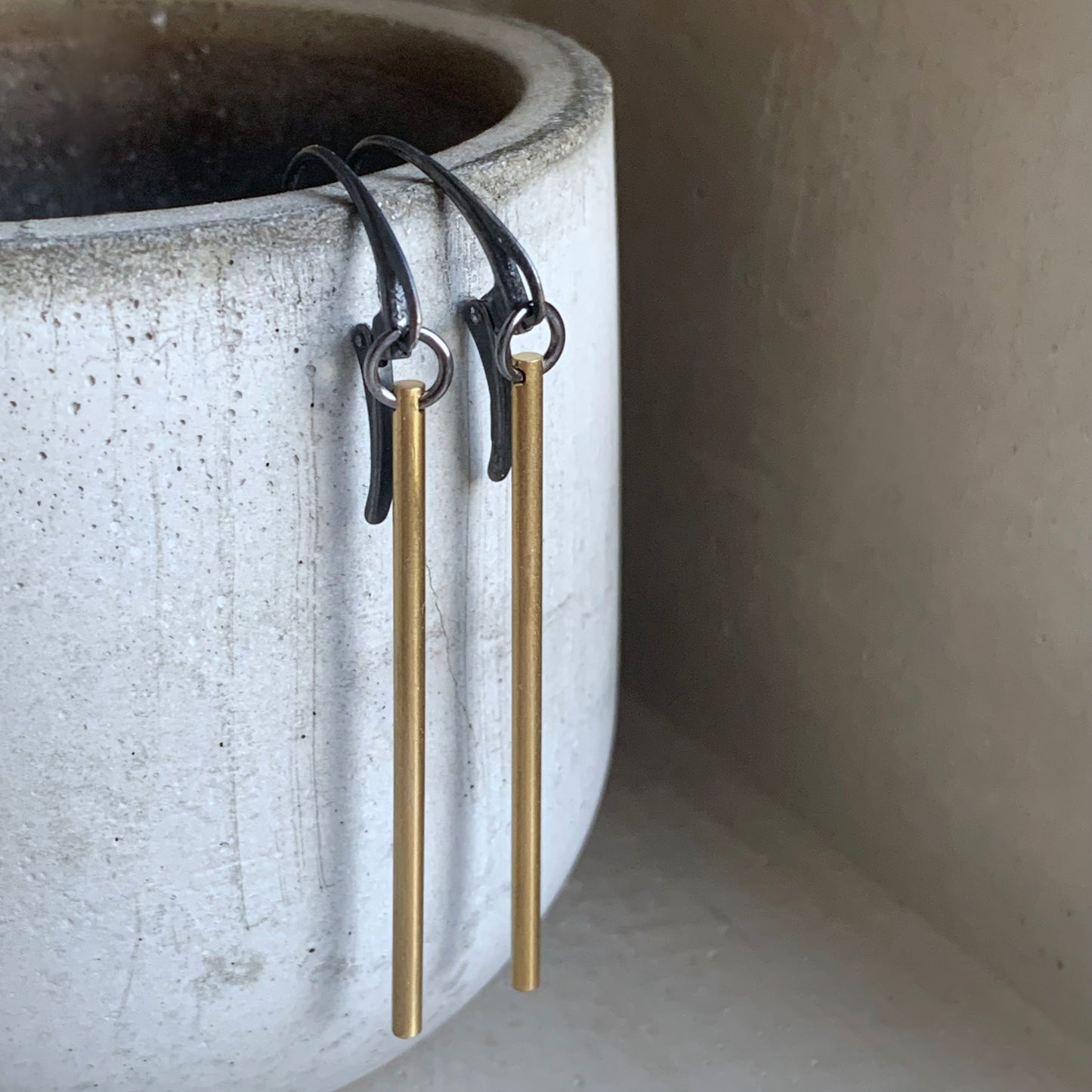 Brass and Silver Earrings 'Cylindric'