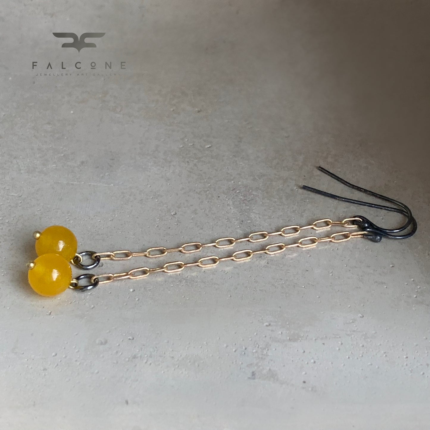 Agate, Brass and Sterling Silver Earrings 'Long Yellow Agate'