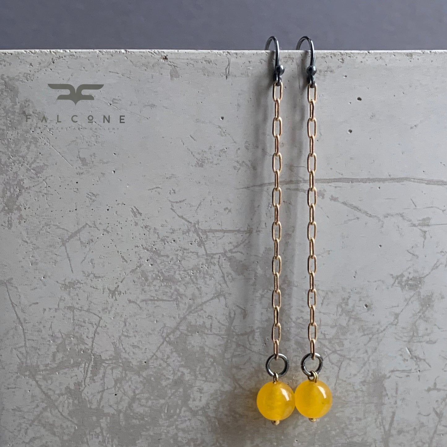 Agate, Brass and Sterling Silver Earrings 'Long Yellow Agate'