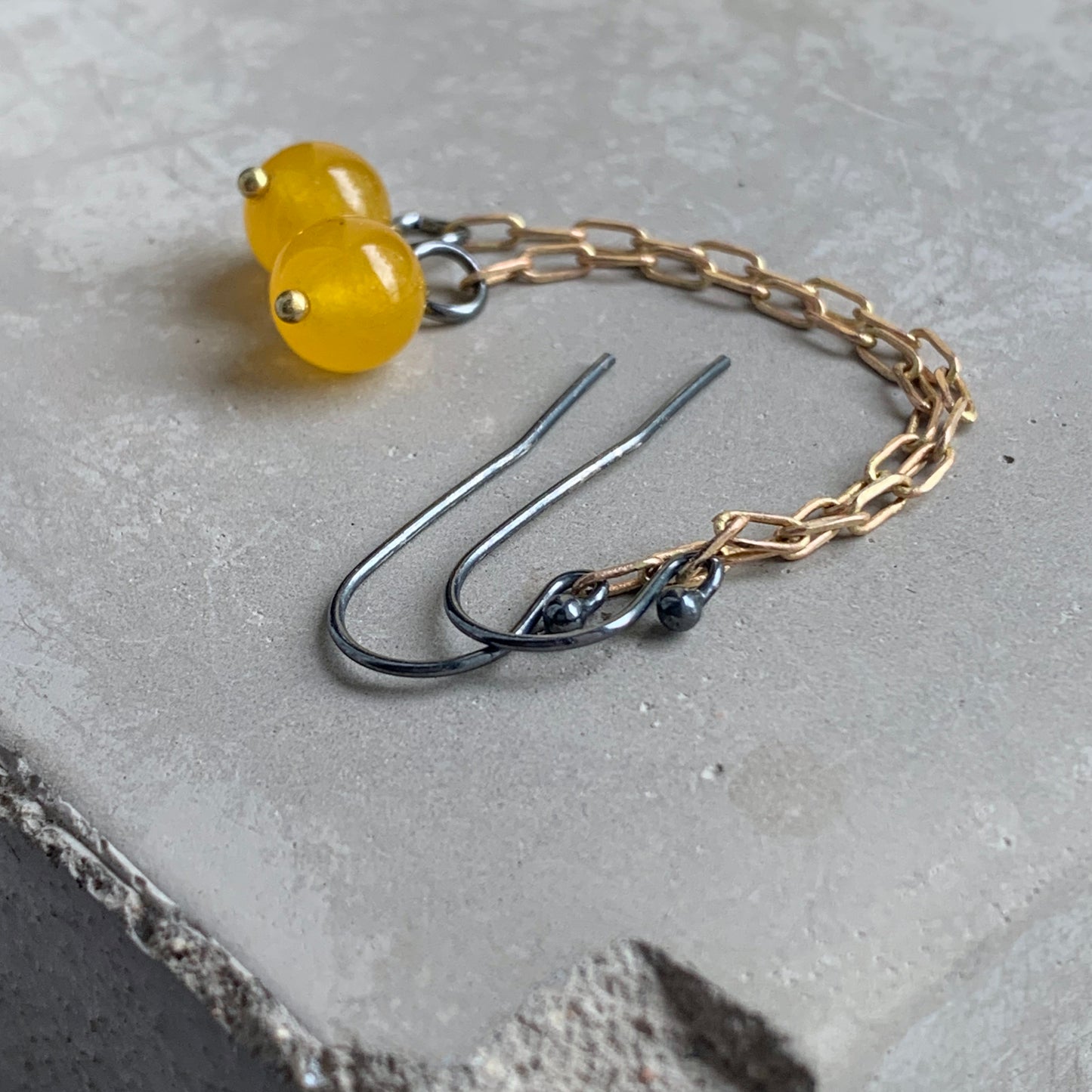 Agate, Brass and Sterling Silver Earrings 'Long Yellow Agate'