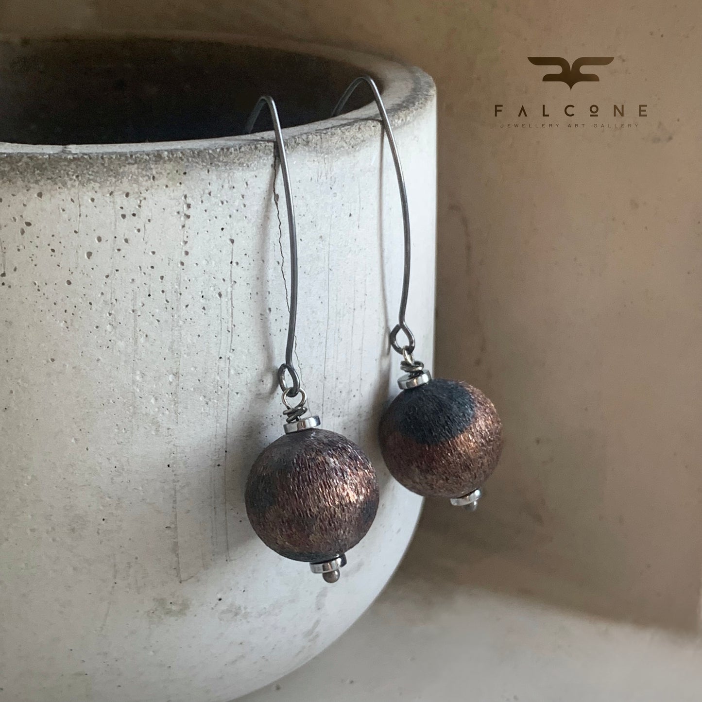 Brass and Sterling Silver Earrings 'Bitter Chocolate'