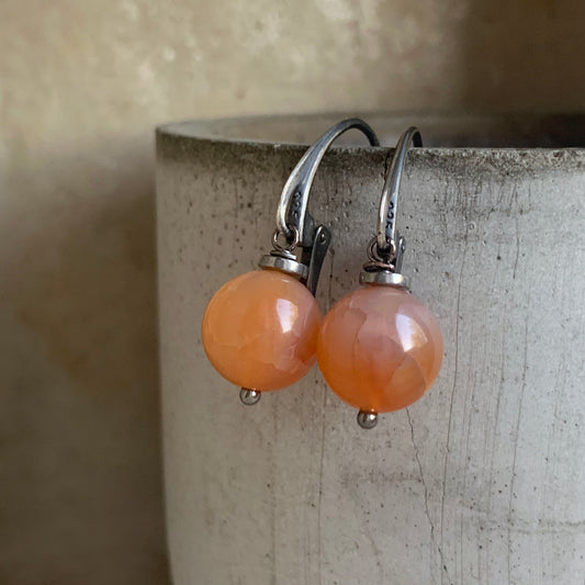 Agate and Sterling Silver Earrings 'Tea Rose'