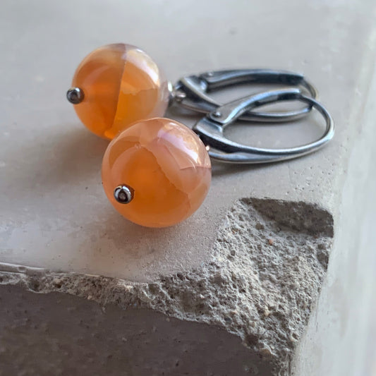 Agate and Sterling Silver Earrings 'Tea Rose'