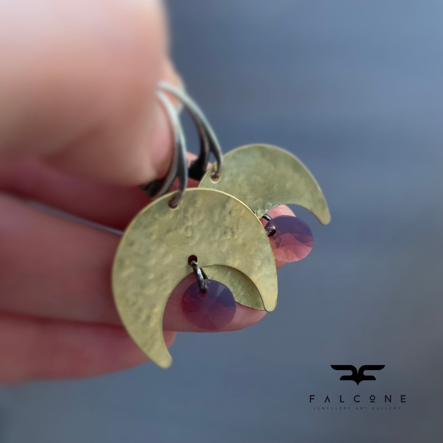 Brass, Sterling Silver and Swarovski Crystal Earrings 'Violet Moonlight'