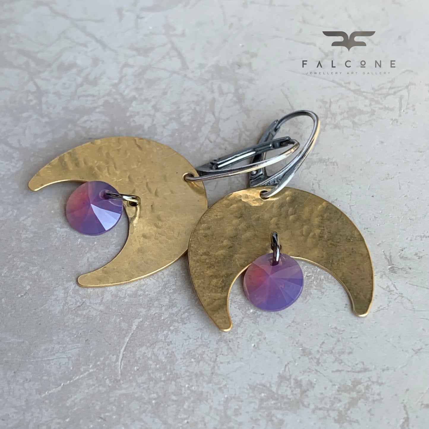 Brass, Sterling Silver and Swarovski Crystal Earrings 'Violet Moonlight'