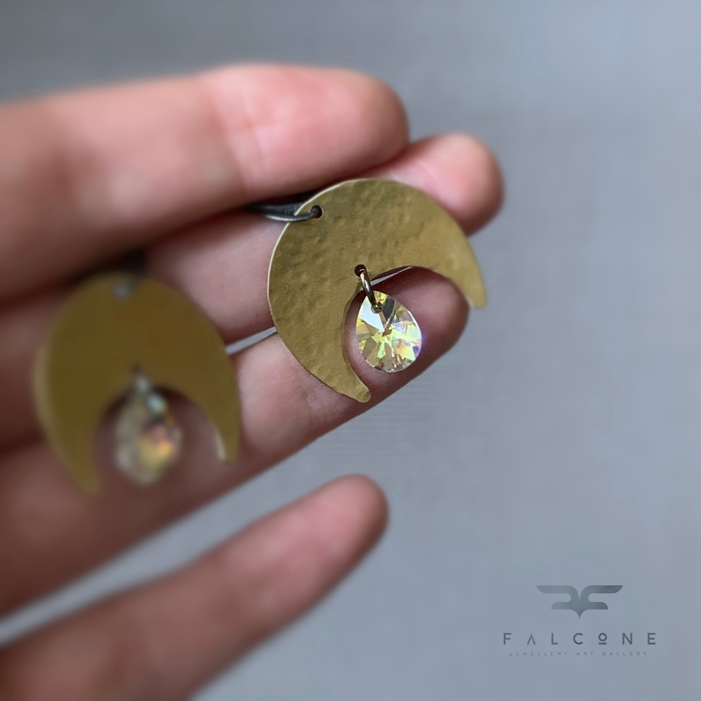 Brass, Silver & Swarovski Crystal Earrings 'Moonlight'