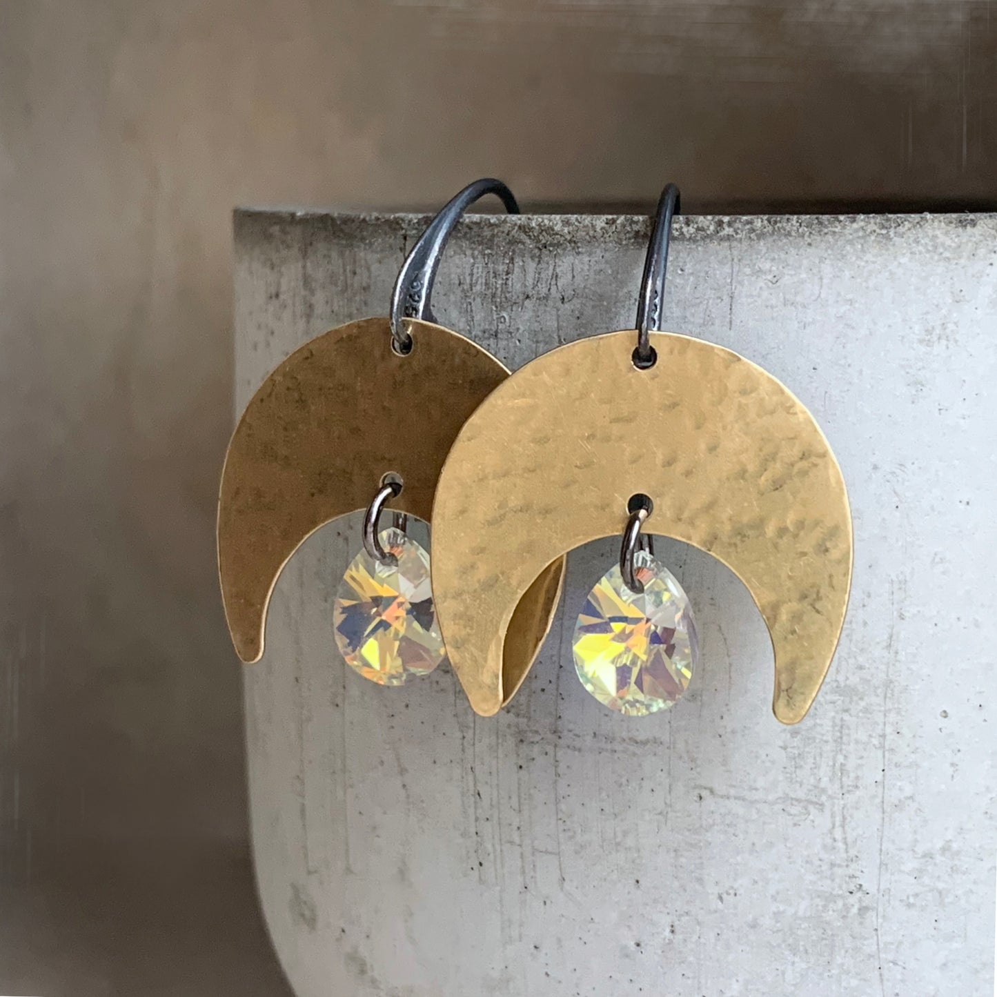 Brass, Silver & Swarovski Crystal Earrings 'Moonlight'