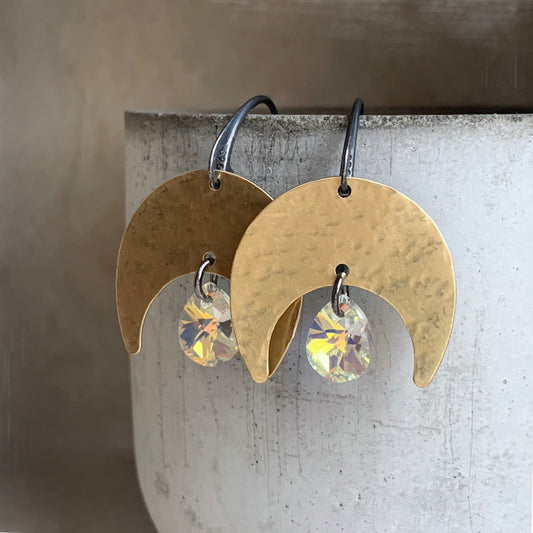 Brass, Silver & Swarovski Crystal Earrings 'Moonlight'
