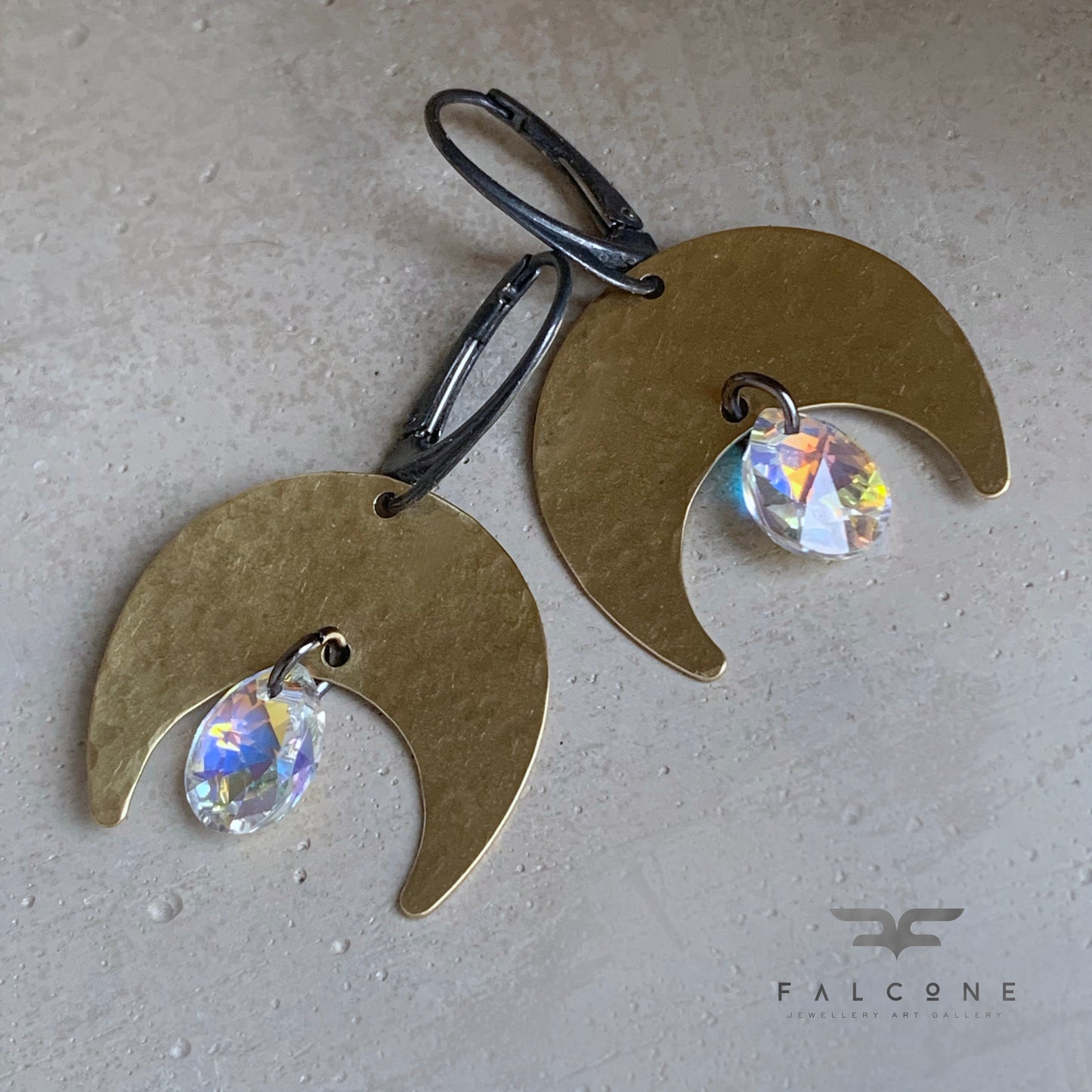 Brass, Silver & Swarovski Crystal Earrings 'Moonlight'