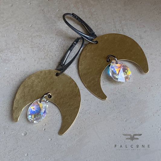 Brass, Silver & Swarovski Crystal Earrings 'Moonlight'