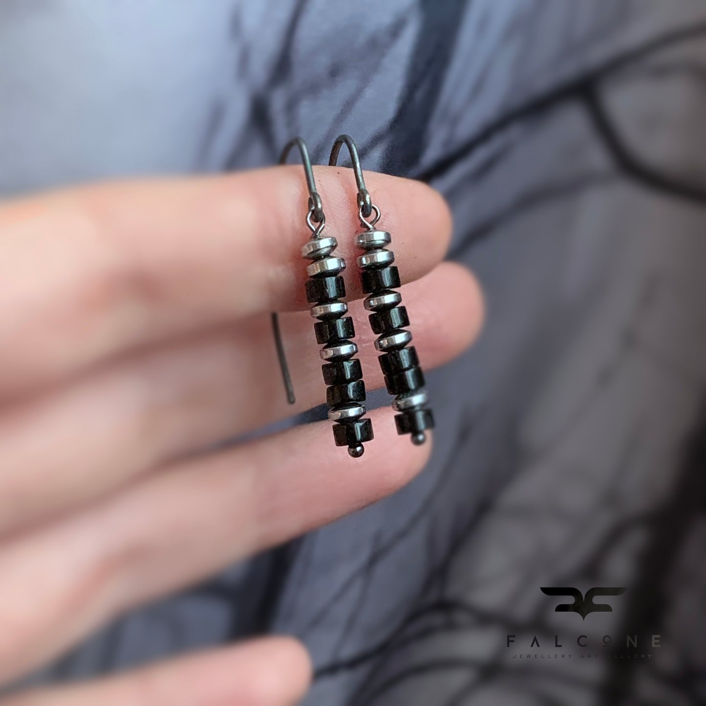 Mineral and Silver Earrings 'Onyx Column'