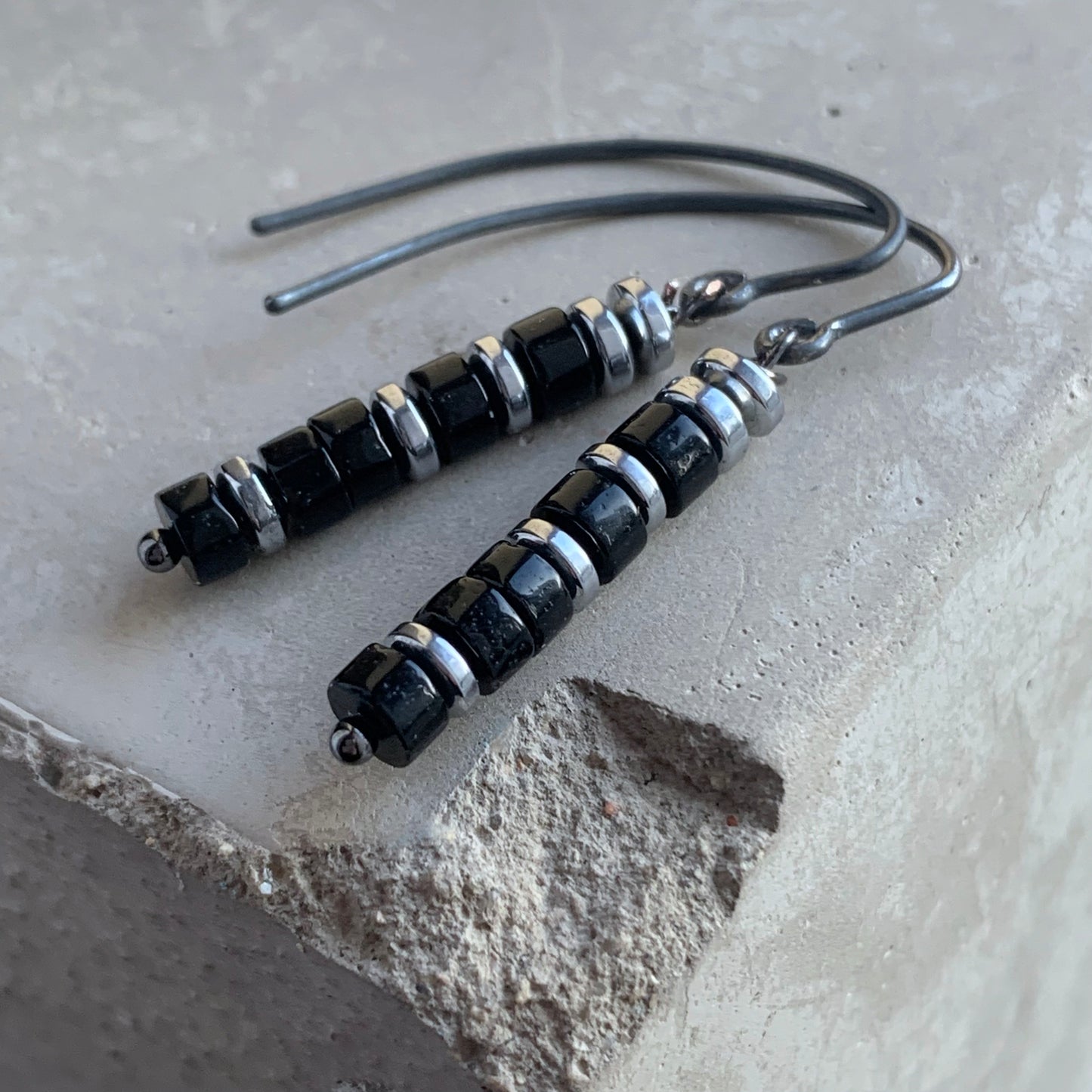 Mineral and Silver Earrings 'Onyx Column'