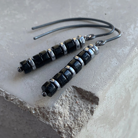Mineral and Silver Earrings 'Onyx Column'